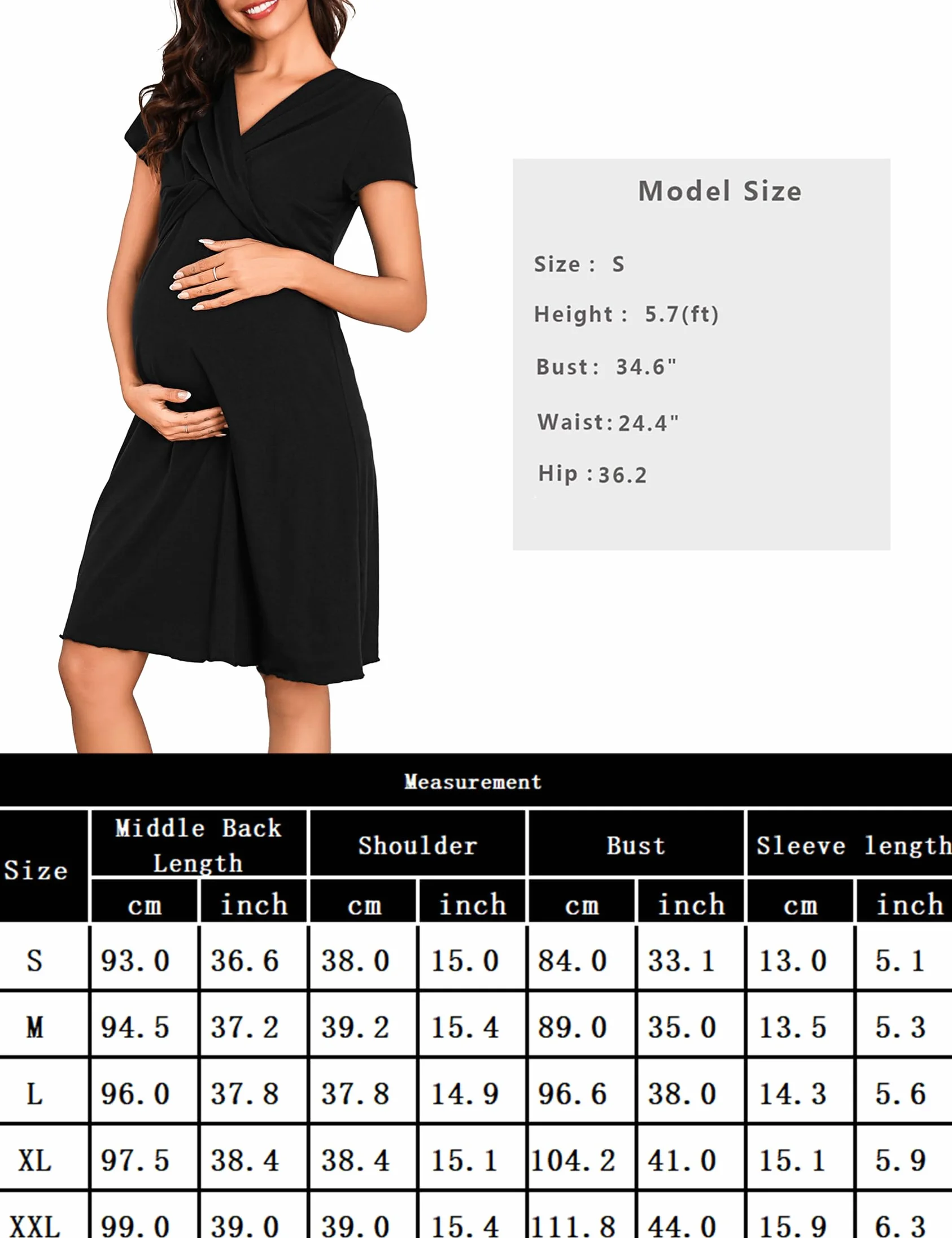 Chemise de Nuit Maternité Femme Coton Robe Patineuse d'Allaitement Pyjama Manches Courtes