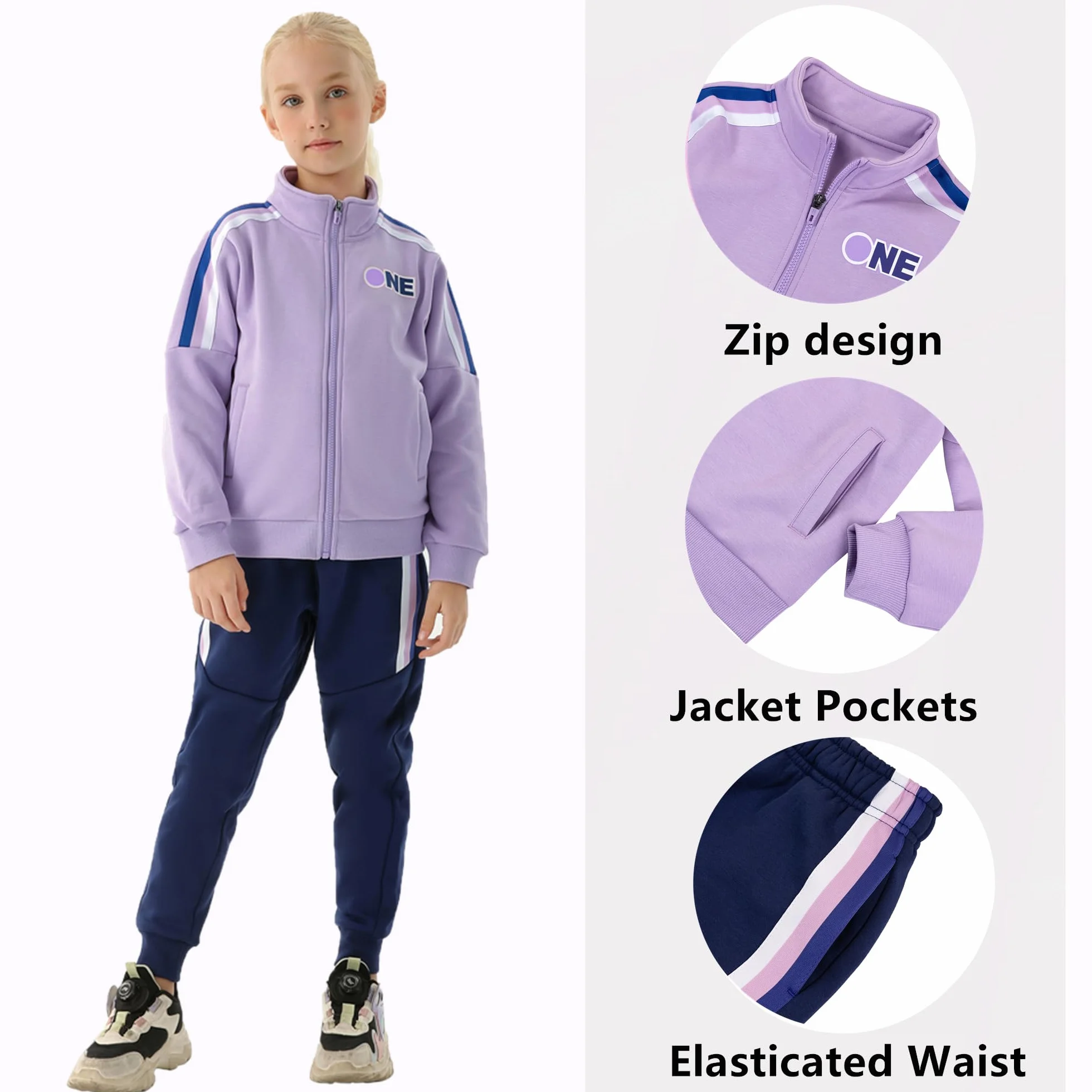Survêtement 2 Pièces Fille Ensemble Veste et Pantalon Tenue Jogging Âge 4-15 Ans