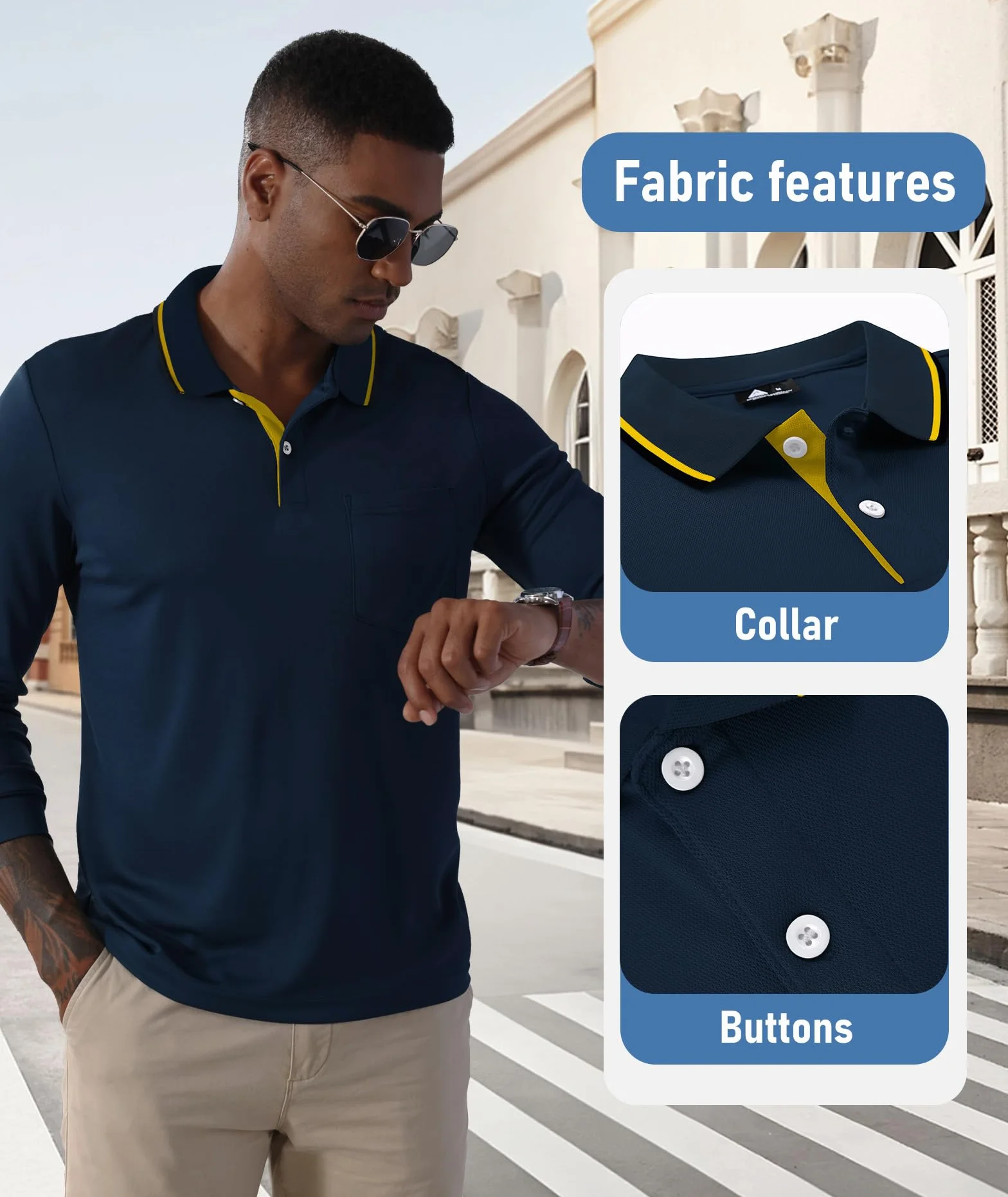 JACKETOWN Polo à Manches Longues Homme Golf Respirant Patte de Boutonnage Travail Chemise Décontractée Coupe Régulière M-3XL