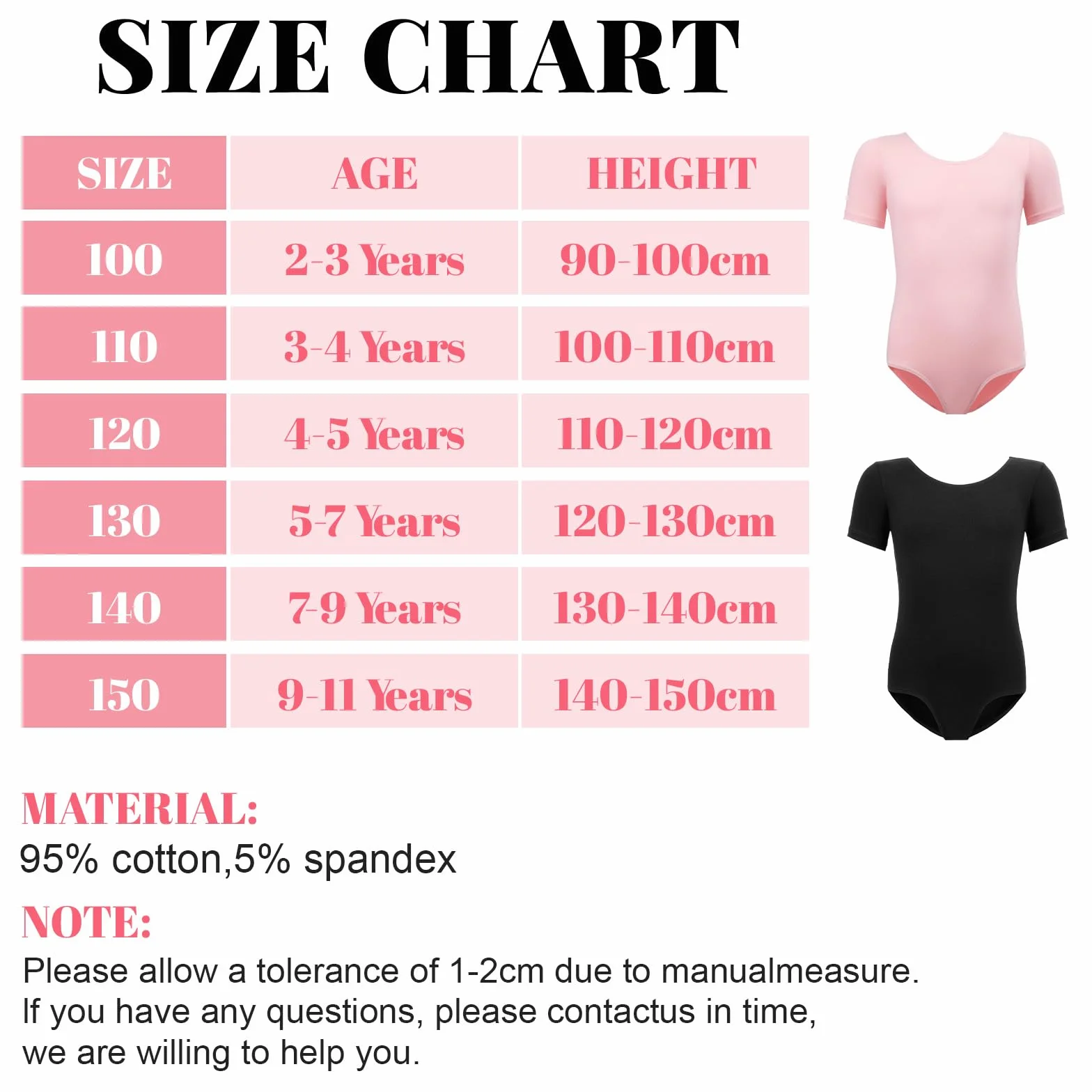 Justaucorps Danse Fille Gymnastique Manches Courtes Coton Taille 100-150