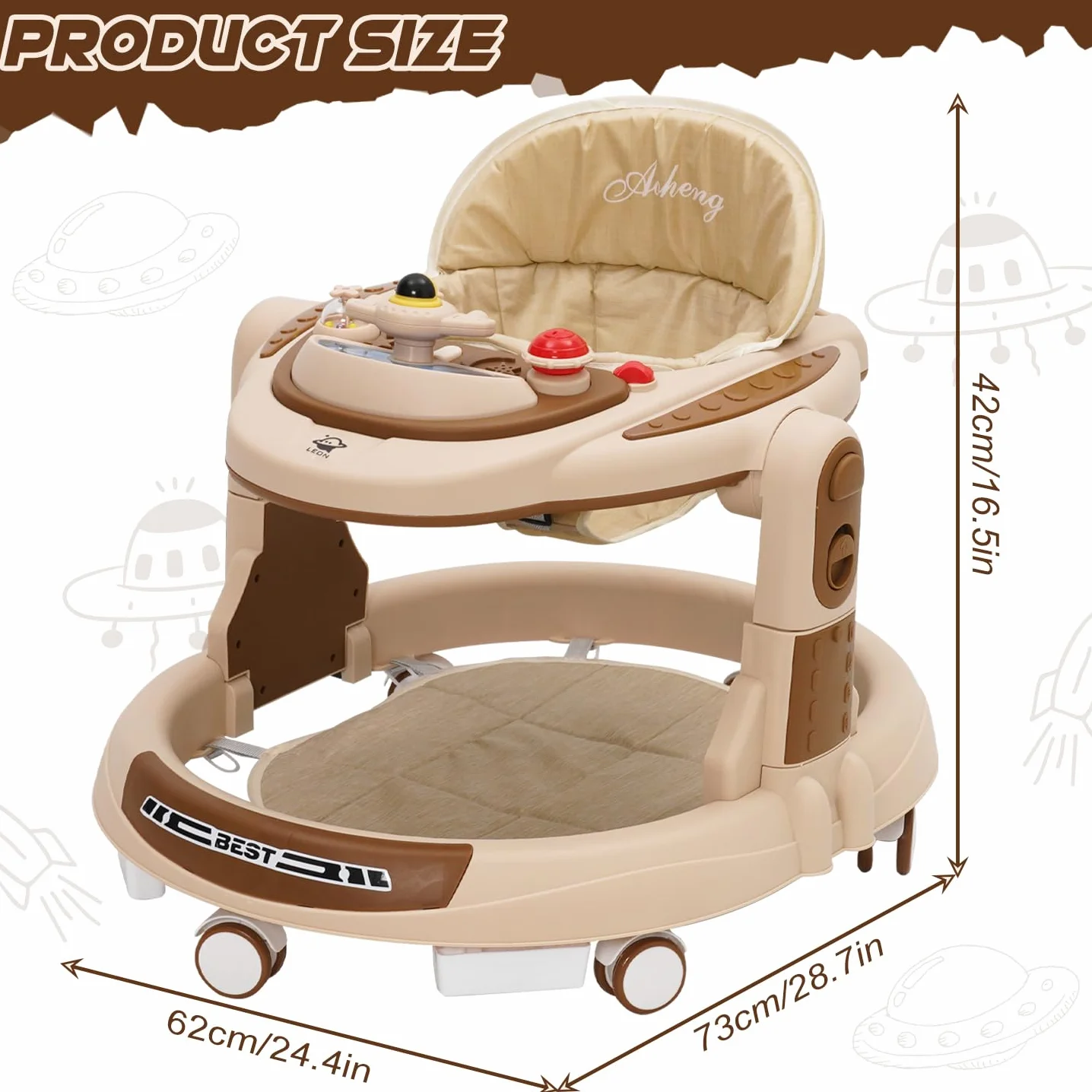 Trotteur Bébé Babywalker 4 Hauteurs Réglables Anti-renversement Roues Silencieuses 360° Plateau Repas Activités Musical Amovible 9 Mois+