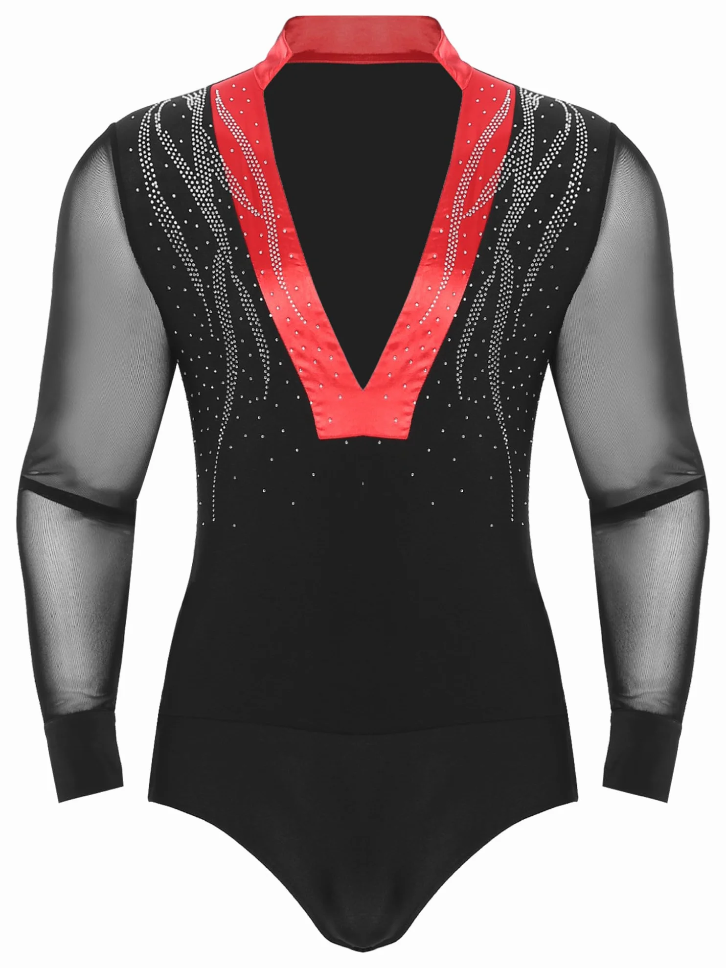 Justaucorps de Gymnastique Homme Strass Bodysuit Manches Longues Leotard Danse Ballet Combinaison Patinage Artistique