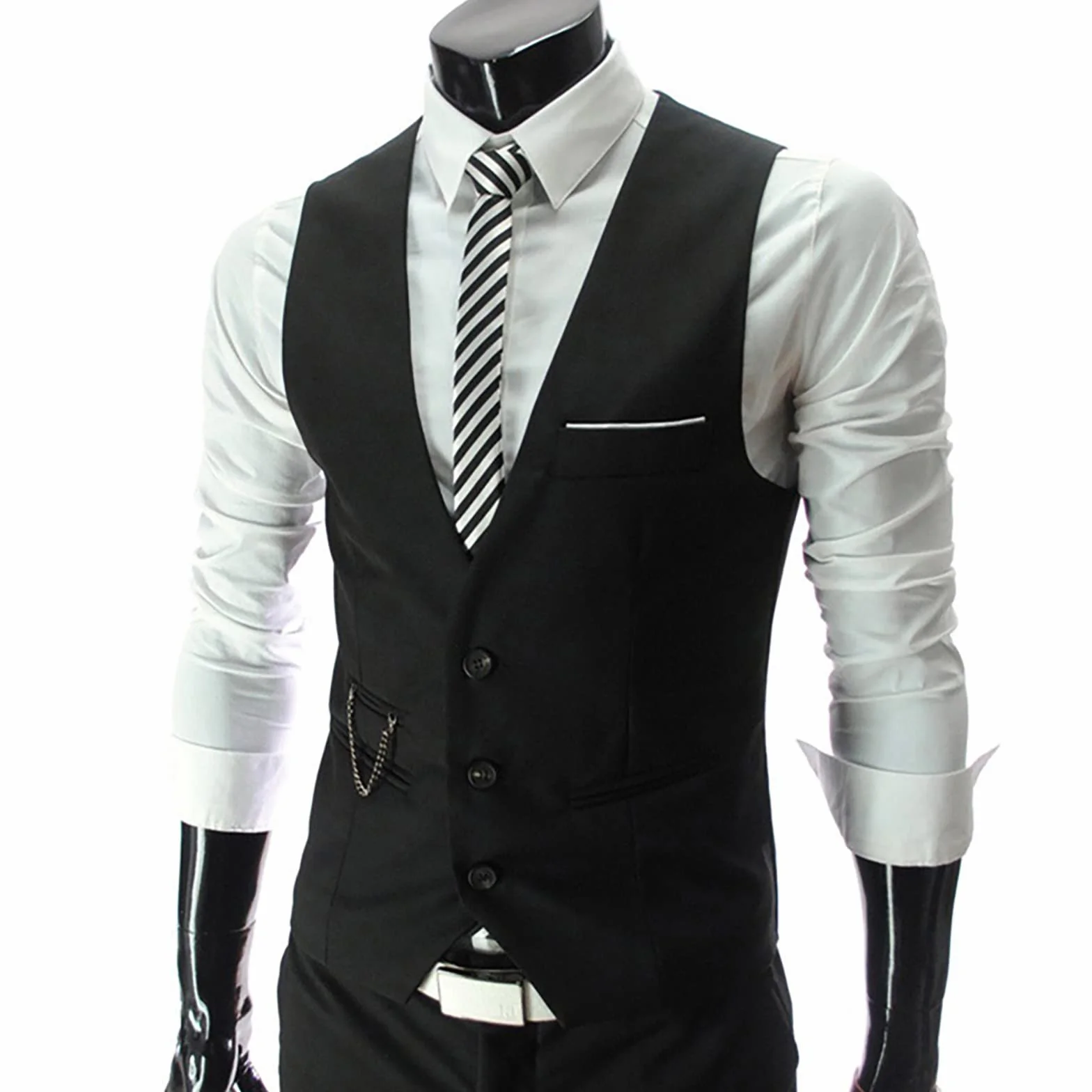 Gilet de costume élégant pour homme coupe ajustée col en V noir grande taille