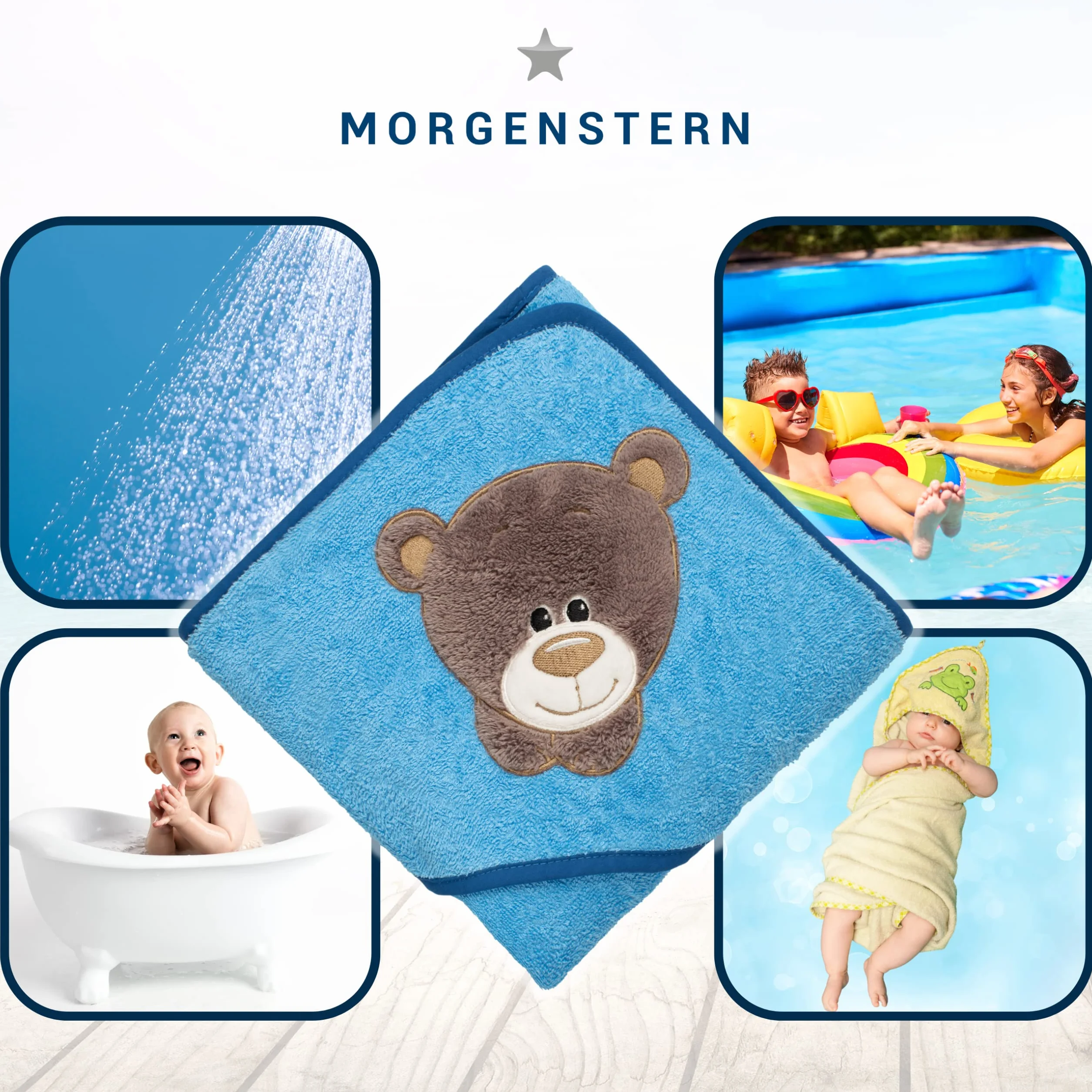 Morgenstern Peignoir Enfant 100 x 100 cm 100% Coton Éponge Oeko-TEX® Bleu