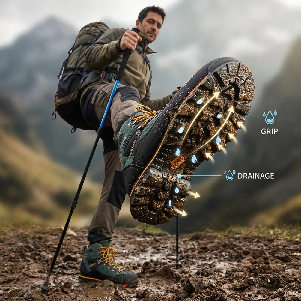 SANANG Bottes de randonnée en cuir pour hommes sport alpinisme