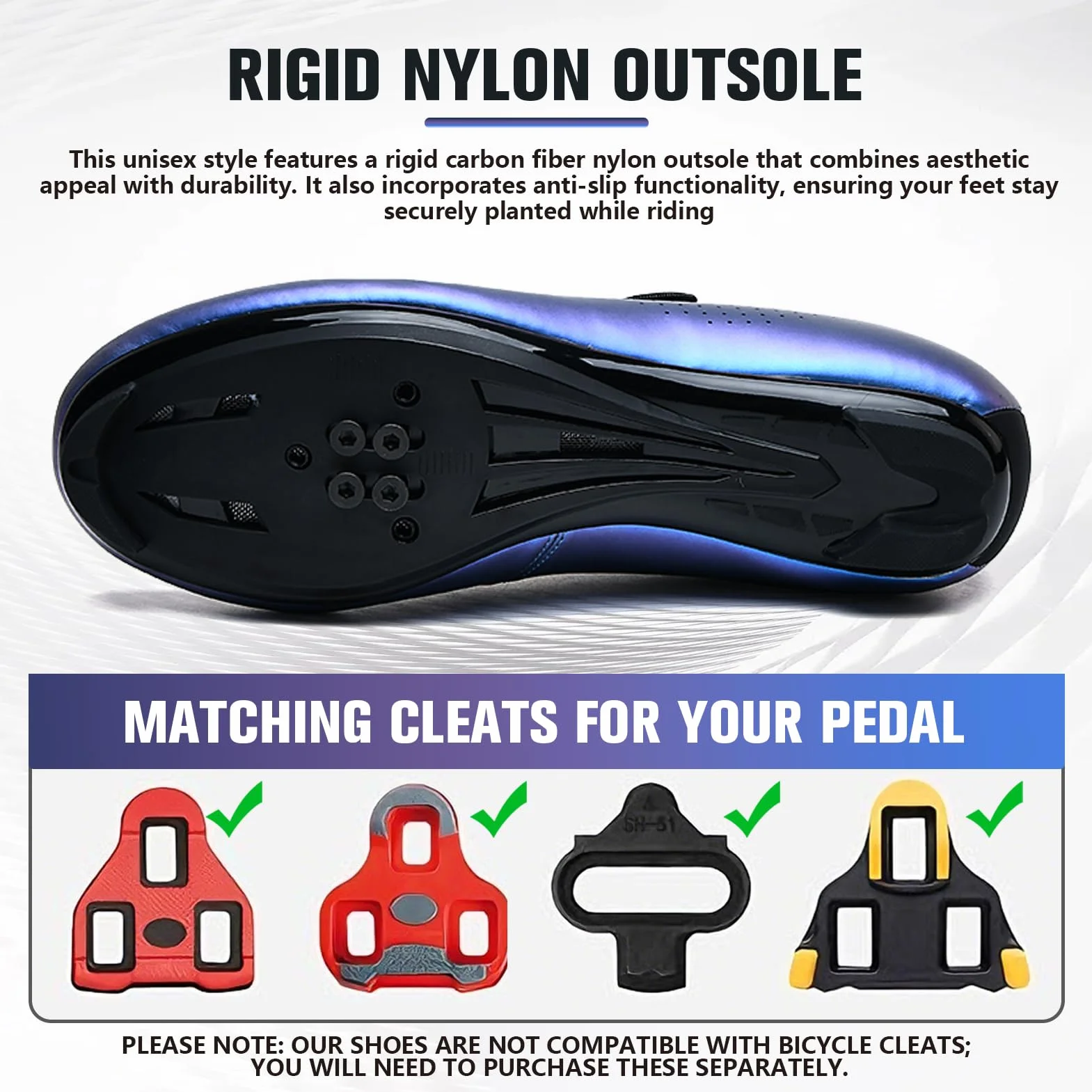 Chaussures Cyclisme Couleur Unie Hommes Femmes Route VTT Compatibles SPD SPD-SL Look