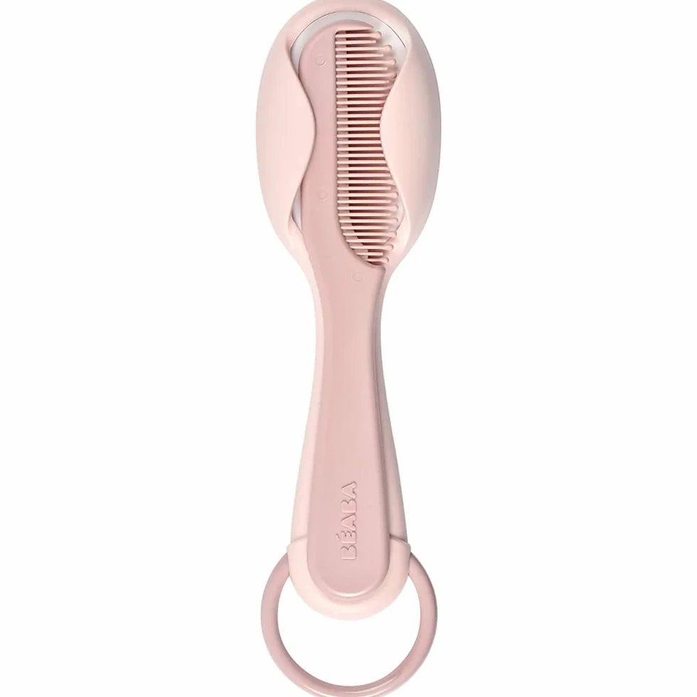 BÉABA Peigne et Brosse à Cheveux Bébé Enfant avec Rangement Intégré Old Pink