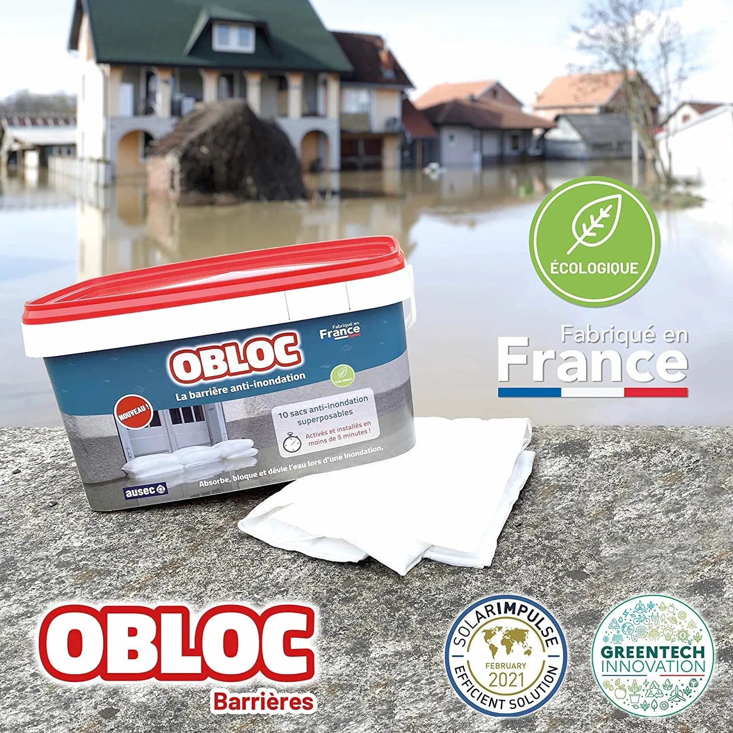 Sacs anti-inondation OBLOC® 60 x 40 cm – Sacs en intissé remplis de polymères superabsorbants