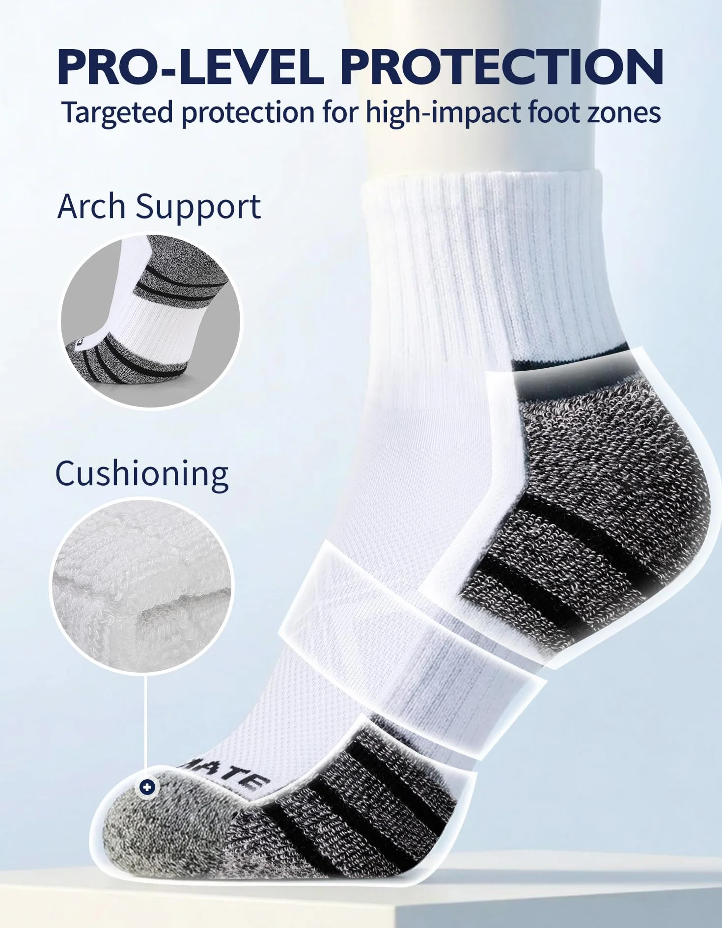 CLOSEMATE Chaussettes de Sport Homme Femme 39-42 43-46 47-50 Coton 6 Paires Respirantes Antidérapantes Running Randonnée