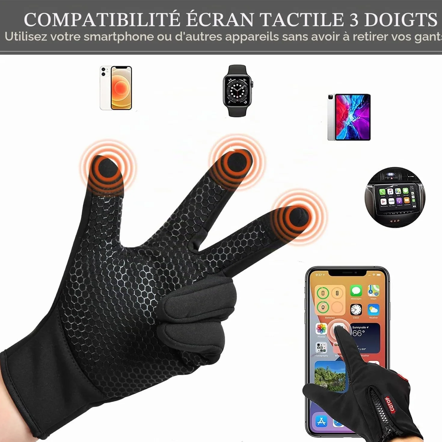 COTOP Gants d'hiver Coupe-Vent Tactile Antidérapants pour Cyclisme Course à Pied Conduite Randonnée
