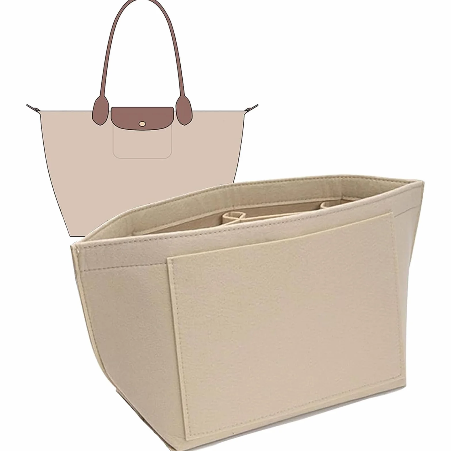 Organiseur de Sac Longchamp Le Pliage L – Insert en Feutre avec Poches