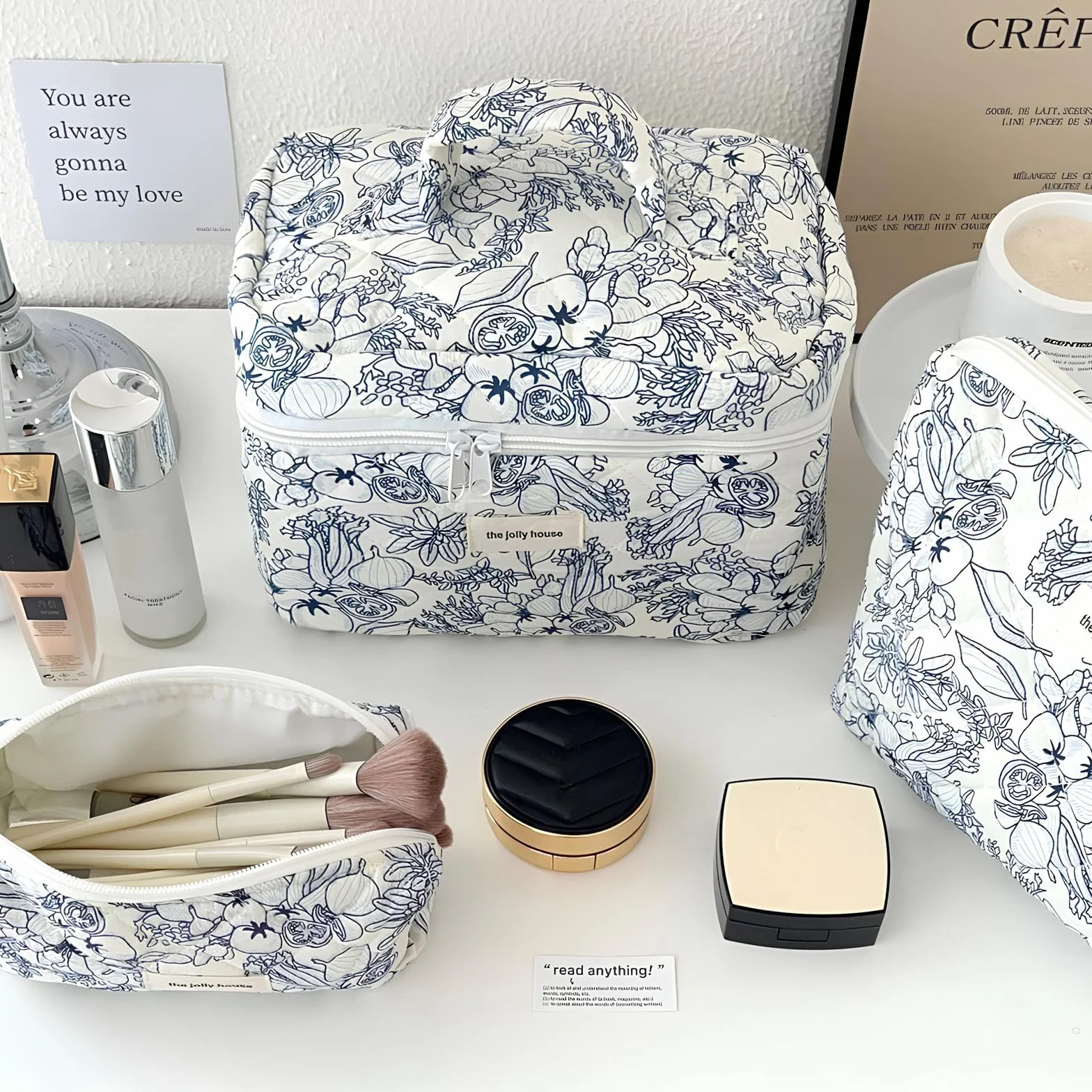 Trousse Maquillage Matelassée Grande Capacité Voyage Motif Floral pour Femme
