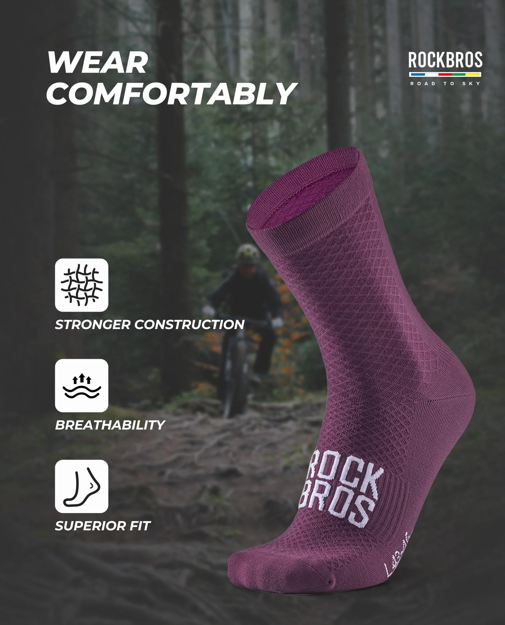ROCKBROS Chaussettes de Vélo Coton Longues Respirantes 1 Paire