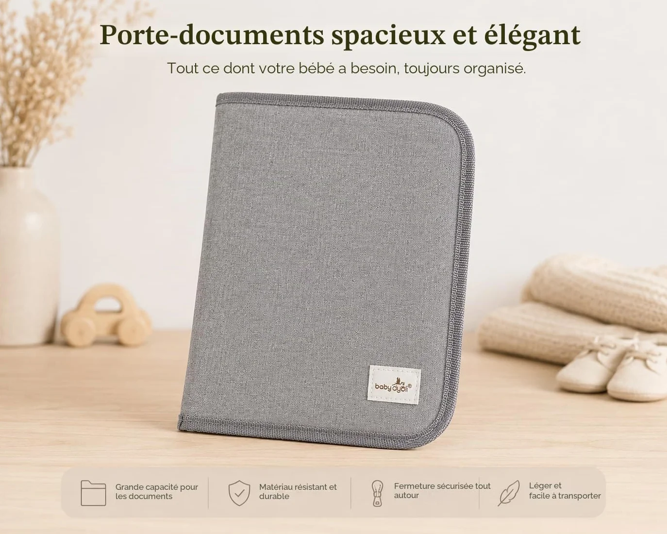 Porte-Documents Pour Bébé Organisateur Documents Familiaux Unisexe Durable Gris