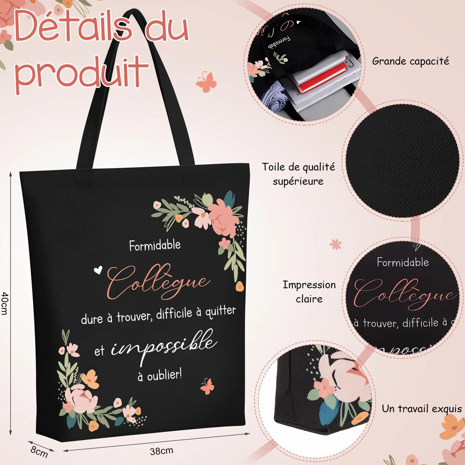 Hestya Sac Cabas en Coton Coffret Cadeau 6 Pièces pour Femme