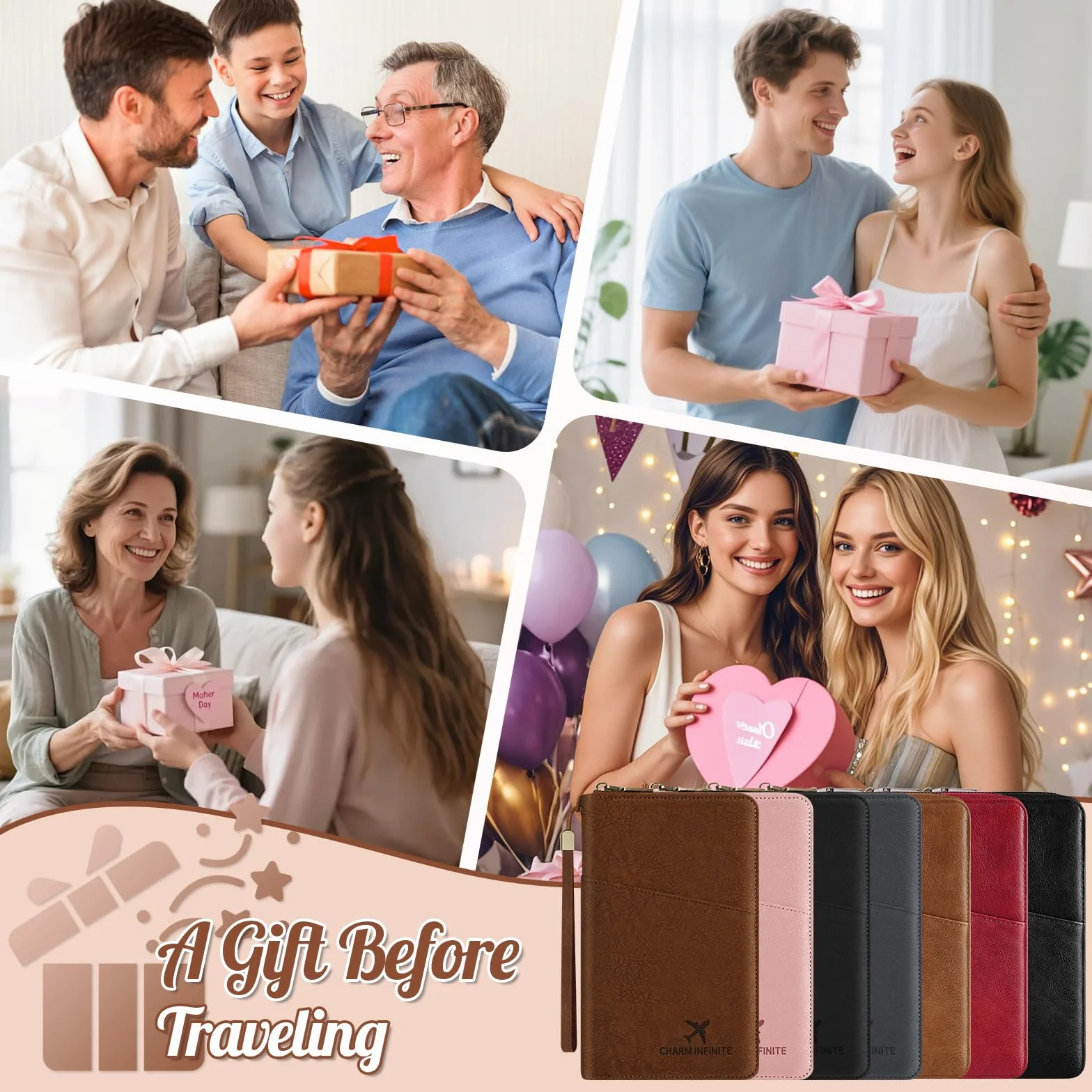 Likesing Porte-passeport familial cuir RFID fermeture éclair organiseur voyage dragonne Noir