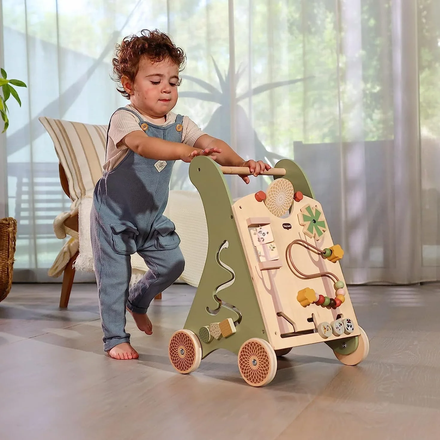 Tiny Love Chariot de Marche en Bois 2-en-1 Trotteur d'Activités pour Bébé, 12 Activités Interactives, Dès 18 Mois