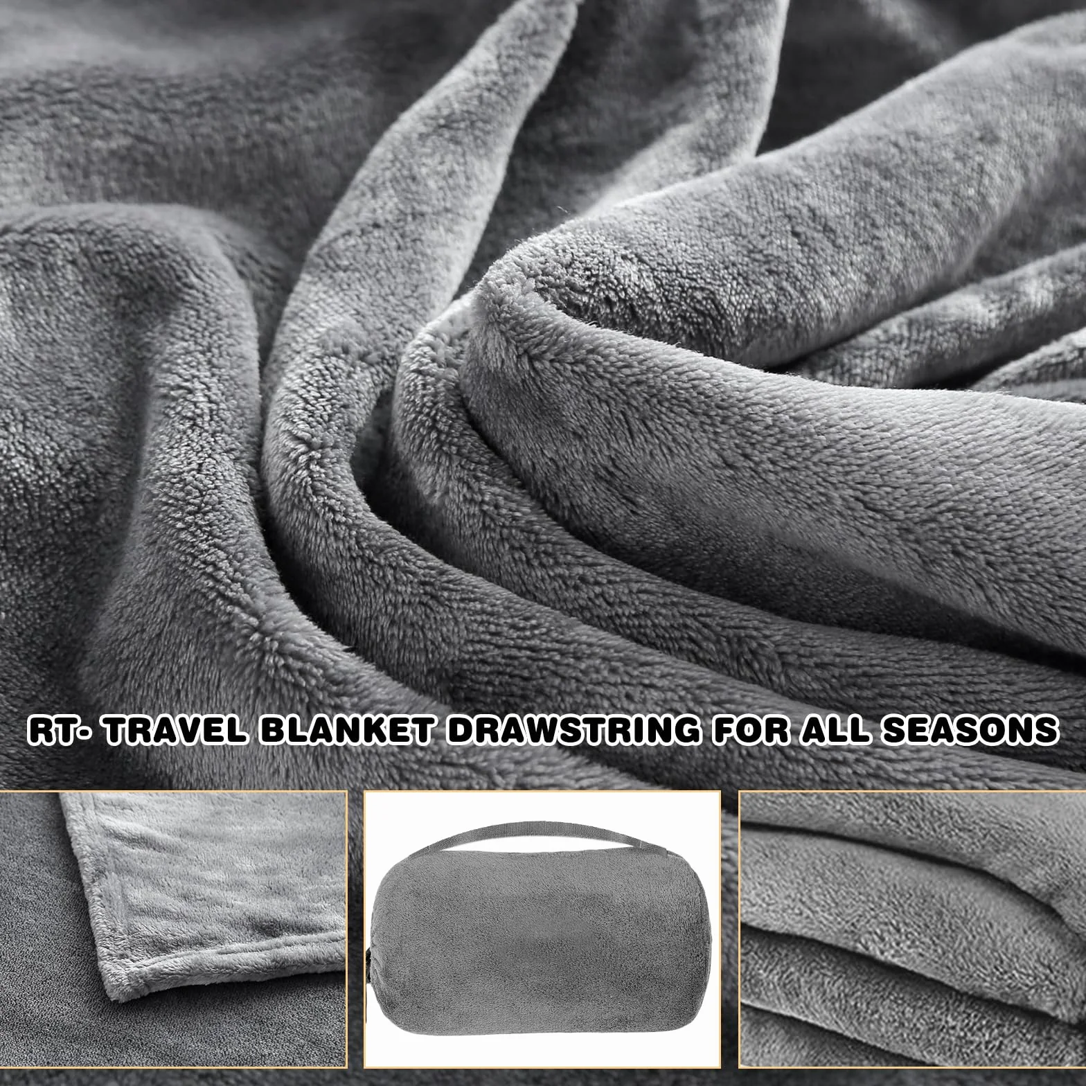 Couverture De Voyage 2En1 Ultra Légère Compacte avec Oreiller pour Hommes Femmes (Gris)