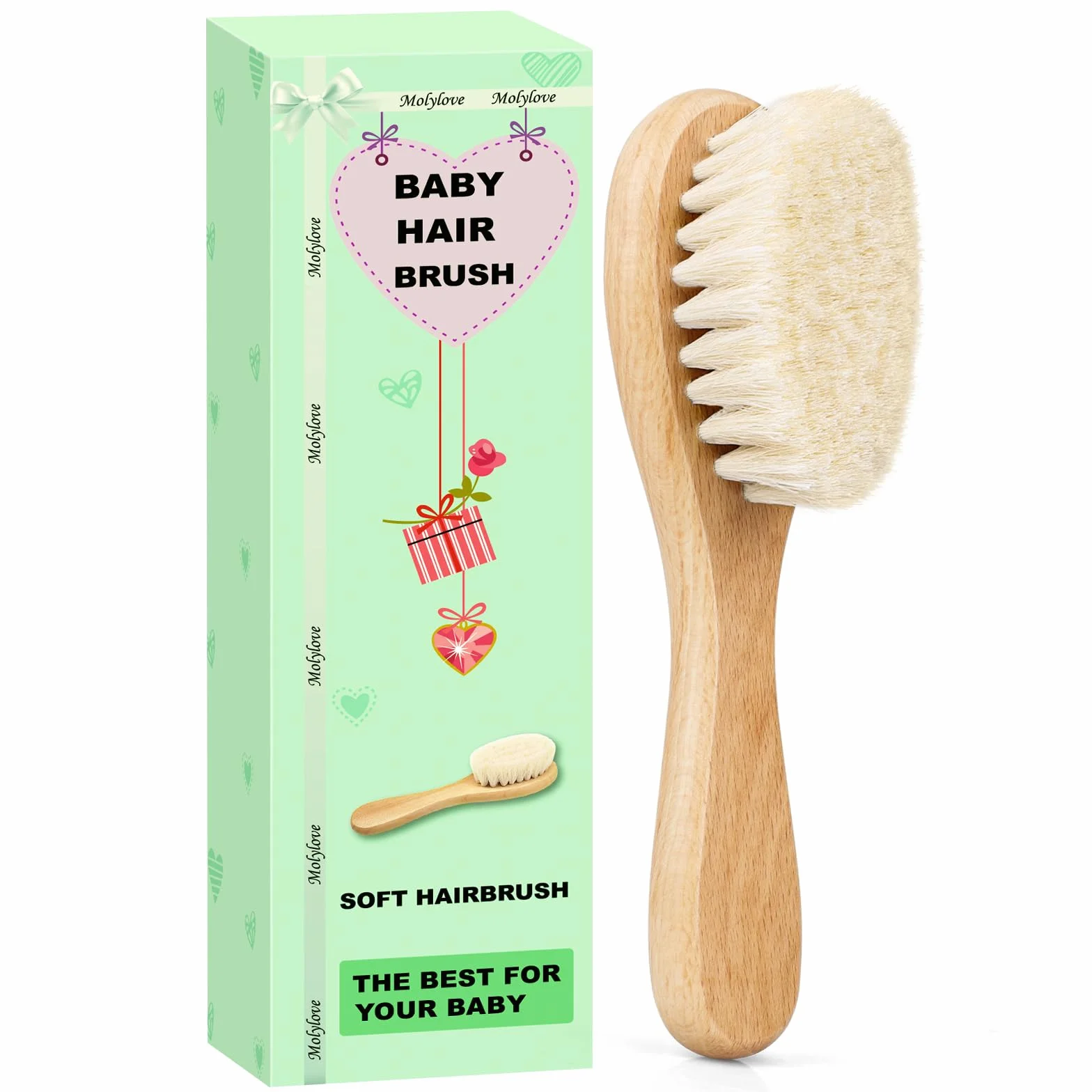 Brosse cheveux bébé en bois Poils de chèvre doux Premium pour Cradle Cap