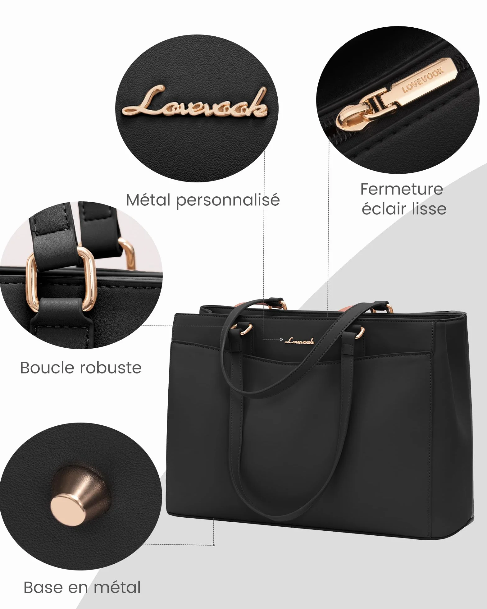LOVEVOOK Sac Cabas Femme, Grande Sac Ordinateur Portable Imperméable, PU Cuir