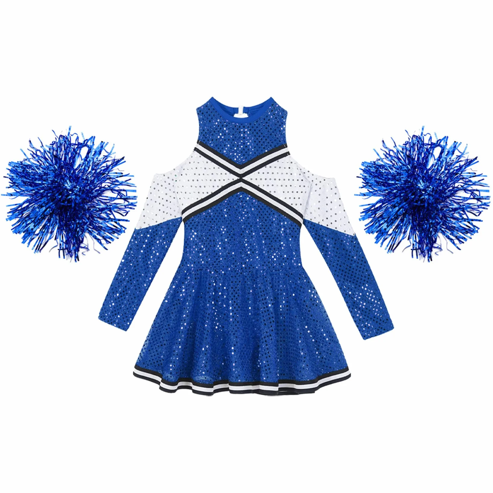 Robe Sequins Danse Hip Hop Jazz avec Pompoms pour Filles 6-16 Ans