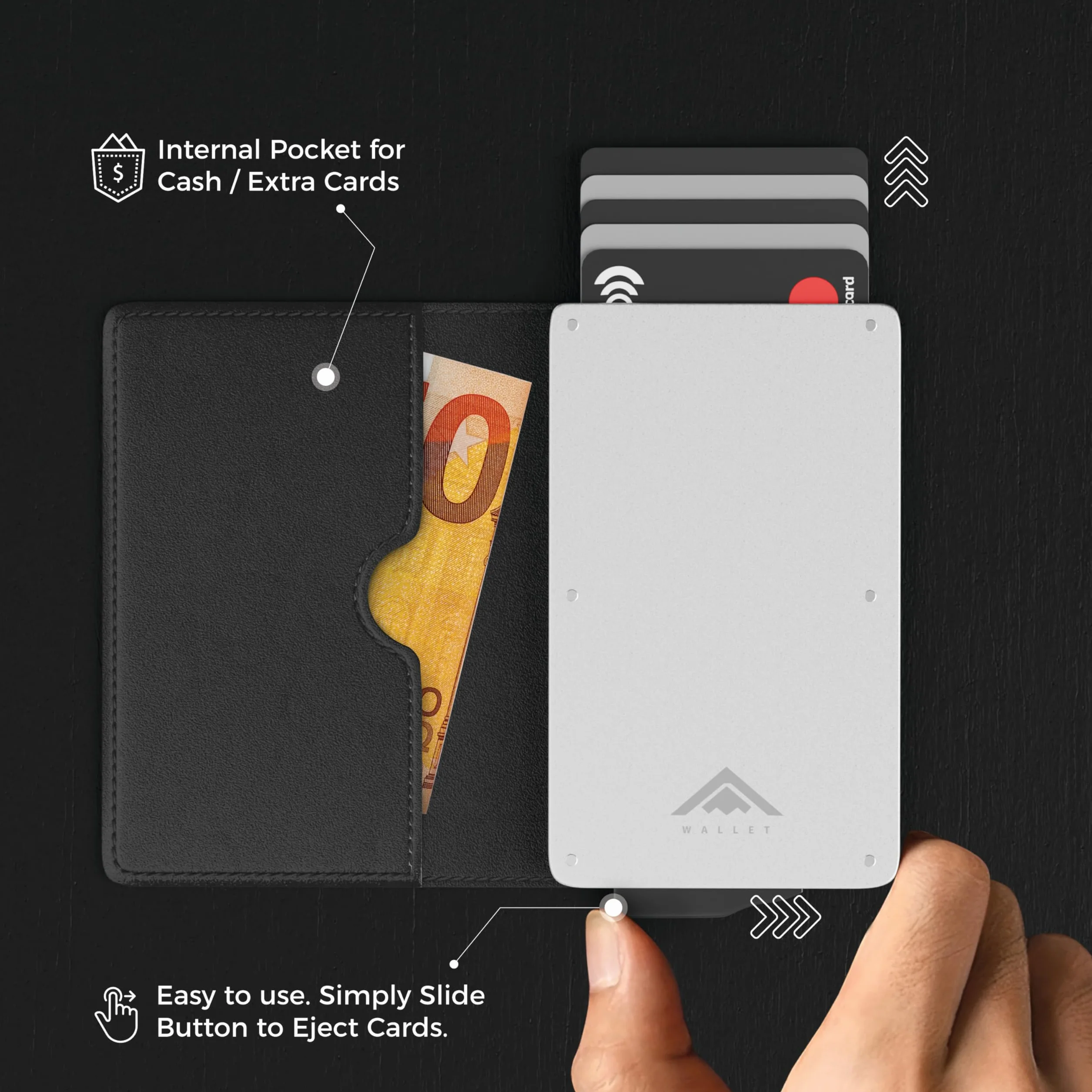 Stealth Wallet Porte-Cartes Pop-up Aluminium léger Blocage RFID NFC avec Boîte-Cadeau