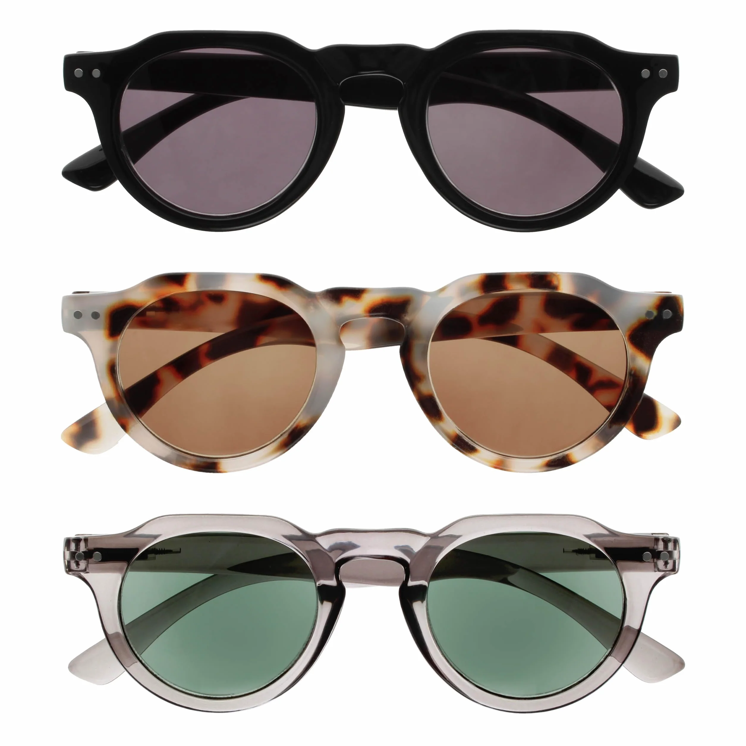 OPULIZE RIO Lunettes de Lecture Solaires Lot de 3 UV400 Noir Écaille Tortue Marron Gris +3.00