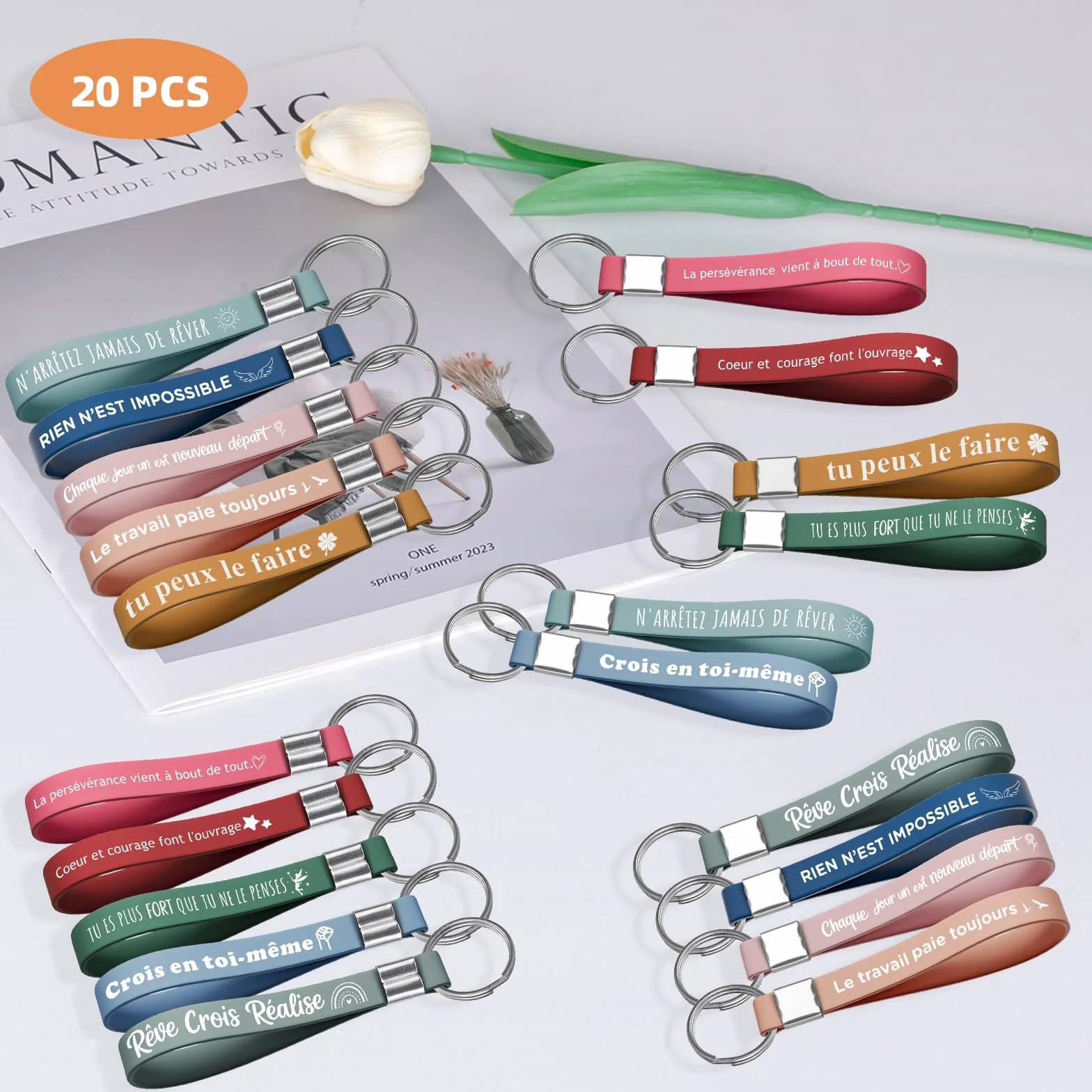 Porte-clés en silicone motivation lot de 40 cadeau remerciement employés collègues