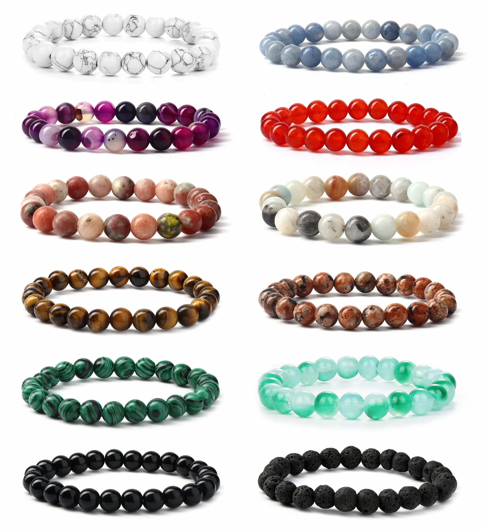 Bracelet Pierre Naturelle Oeil de Tigre 8mm Perles Réglable Extensible pour Femme Homme