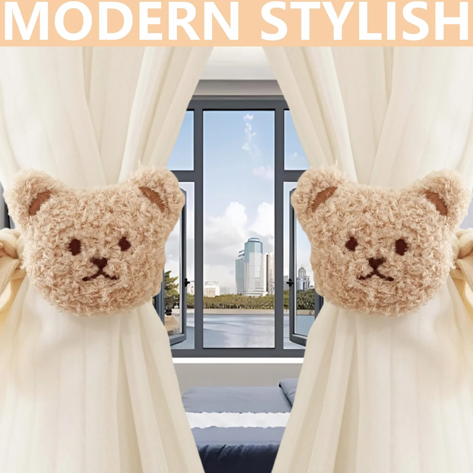 Clips de rideaux en forme d'ours - Embrasses mignonnes avec motifs d'ours - Décoration chambre enfant salon - 20 autocollants