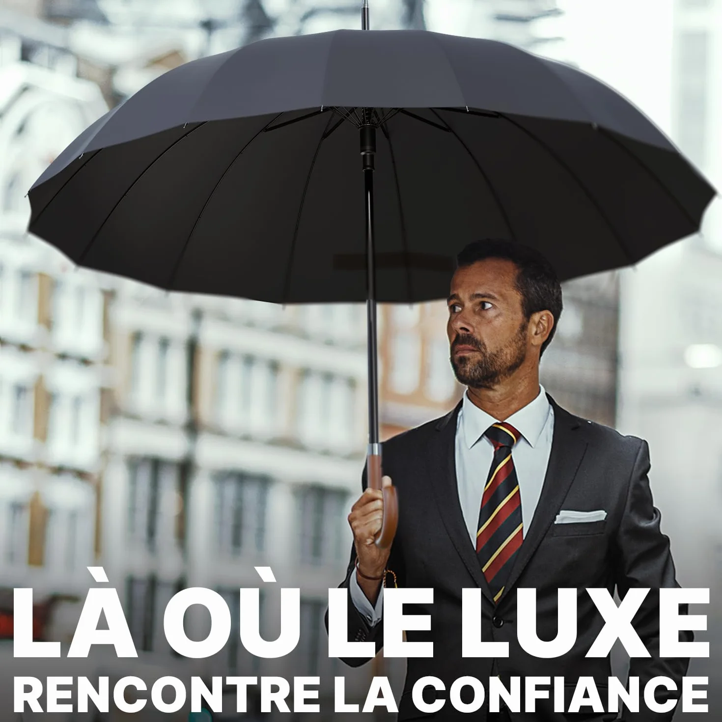 Royal Walk Parapluie Automatique XXL 120cm 16 Baleines Anti Tempête Solide Golf Poignée Bois