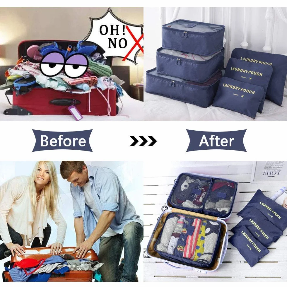 Vicloon Lot de 8 Organiseurs de Bagage Sacs de Voyage Cubes Étanches Différentes Tailles Bleu foncé