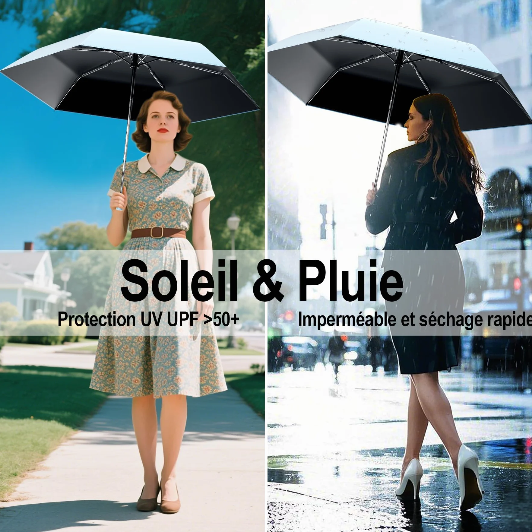 Mini parapluie de voyage pliable coupe-vent automatique Protection UV petit compact léger