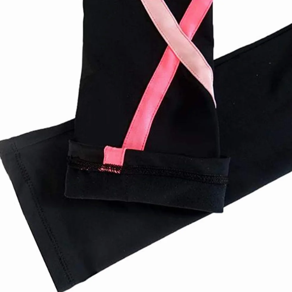 Pantalon de Patinage Artistique en Velours pour Filles Collants Polaire Rayures Noires