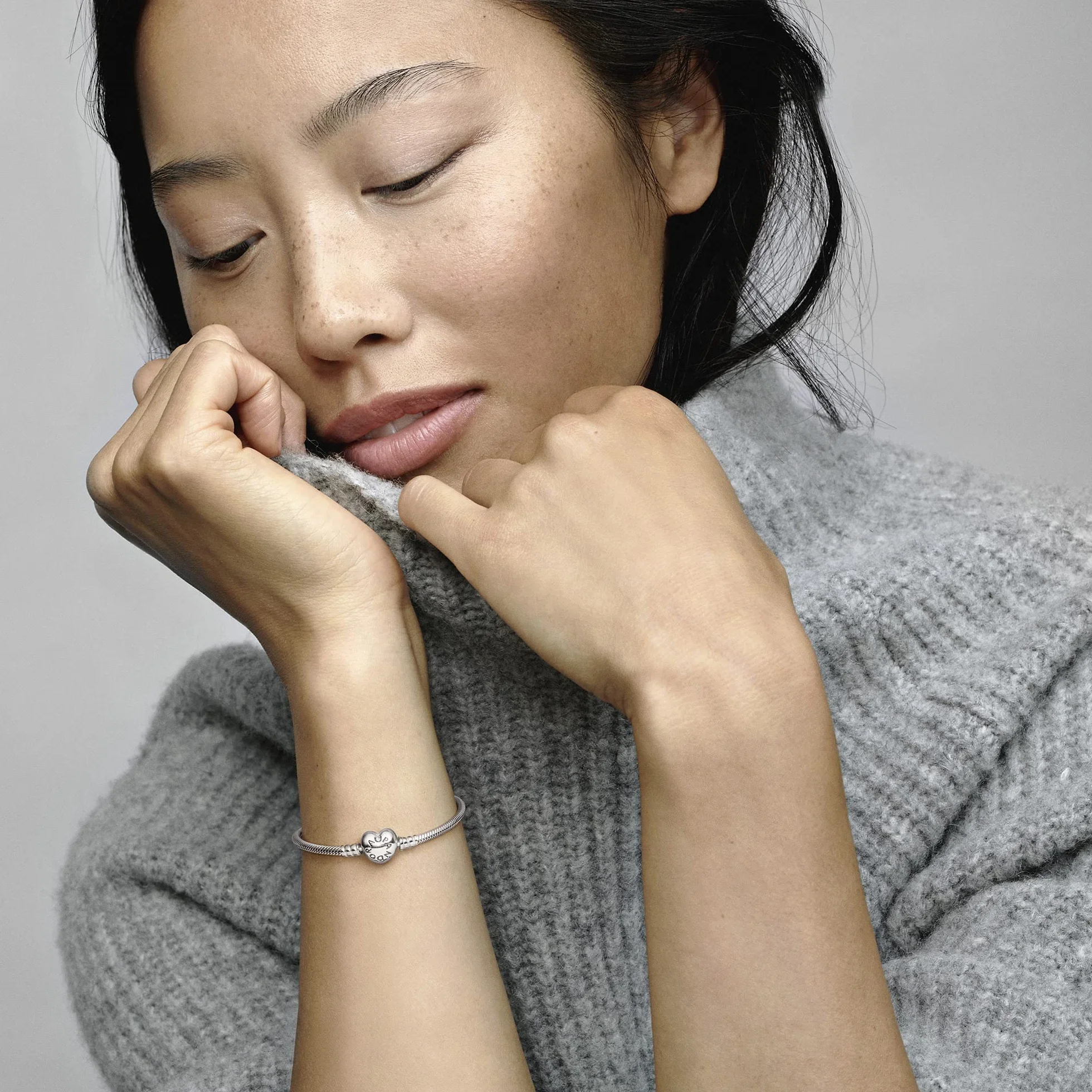 Pandora Icons Bracelet Cœur et maille serpent en argent fermoir cœur