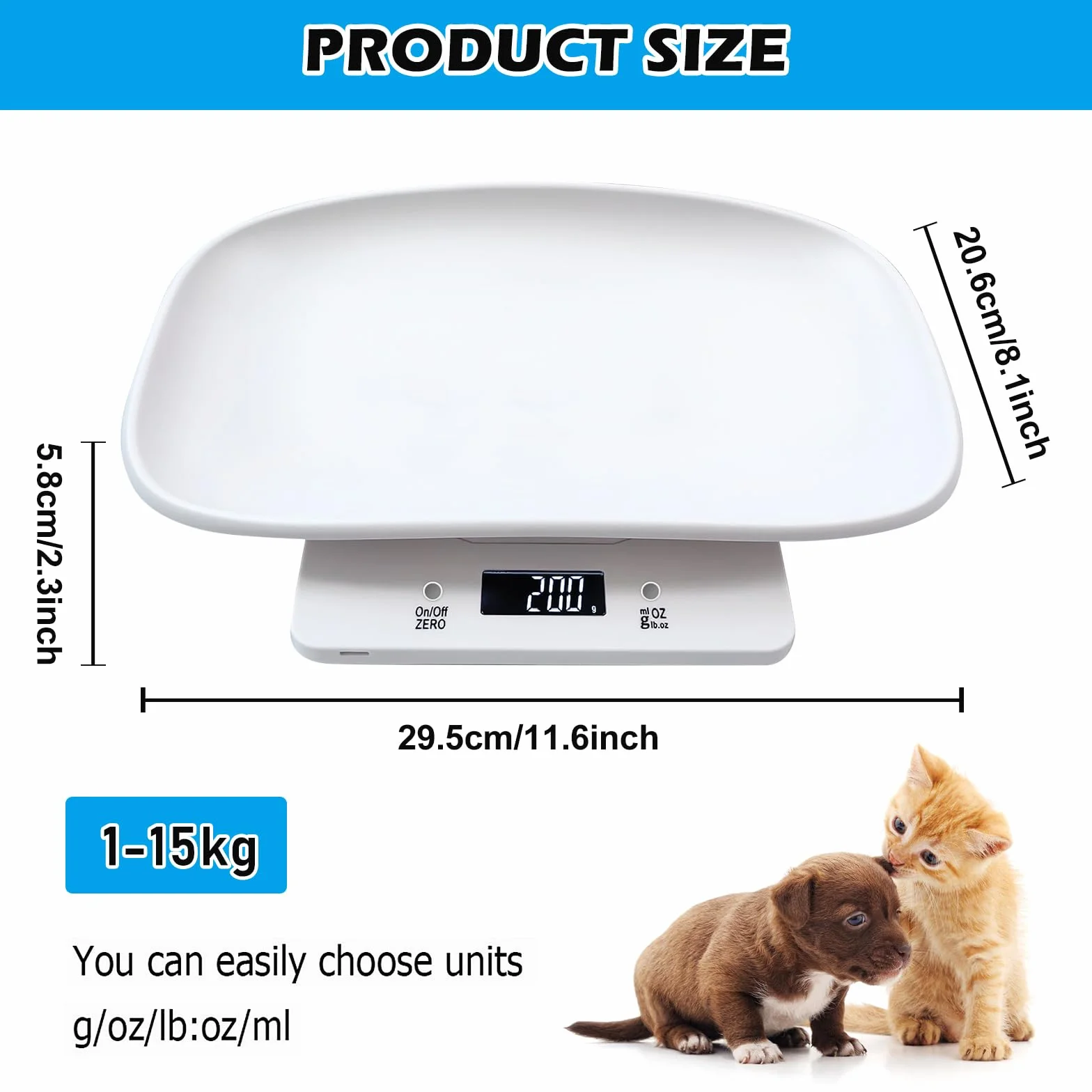 Pèse-bébé numérique pour petits animaux 1-15 kg chatons chiots hamsters oiseaux lapins