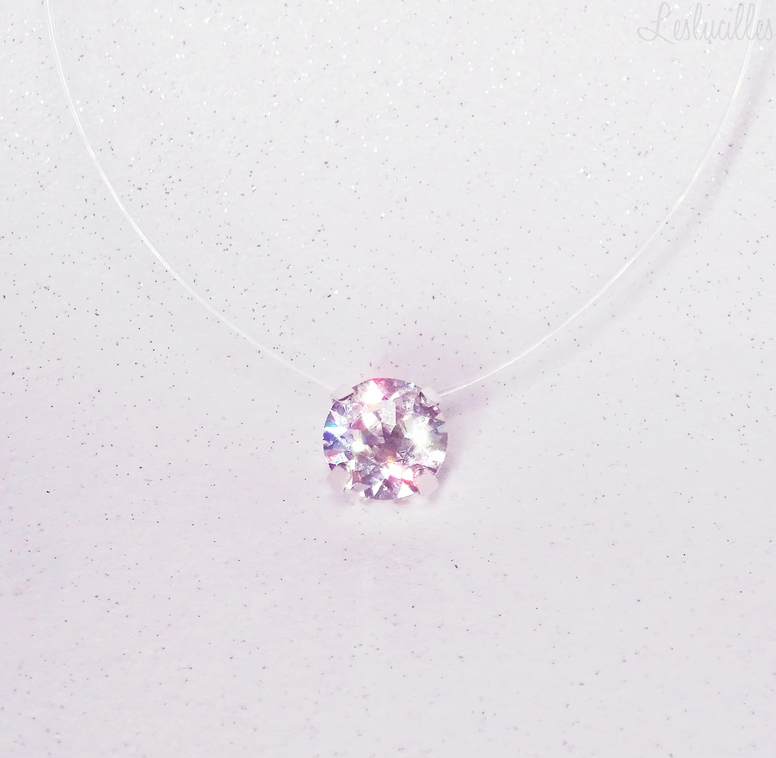 Collier transparent ARGENT 925 Petit ou Grand Solitaire Pure Brillance Fil de Nylon Pêche invisible Ras de cou Pendentif brillant Diamant Zircon