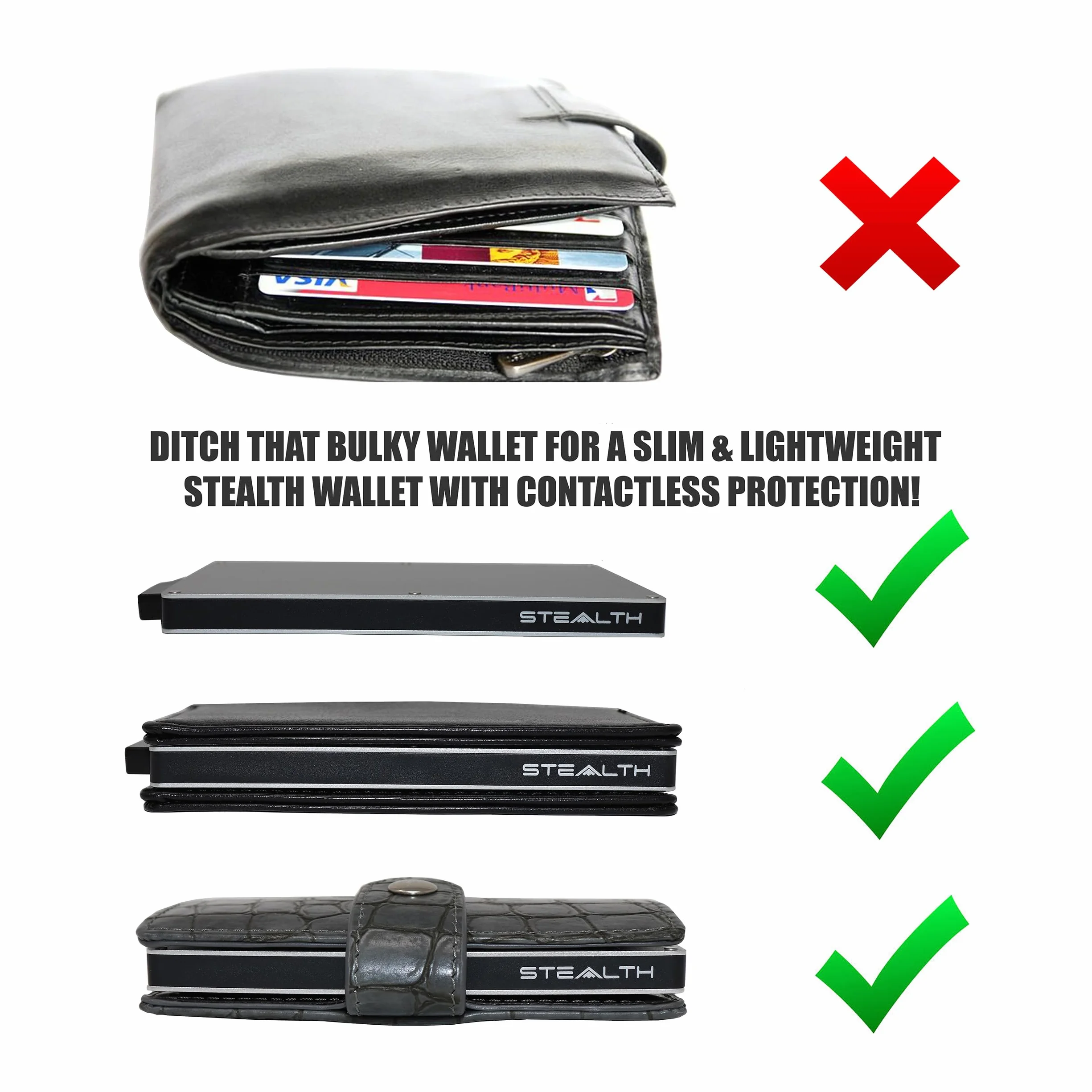 Stealth Wallet Porte-Cartes Pop-up Aluminium léger Blocage RFID NFC avec Boîte-Cadeau