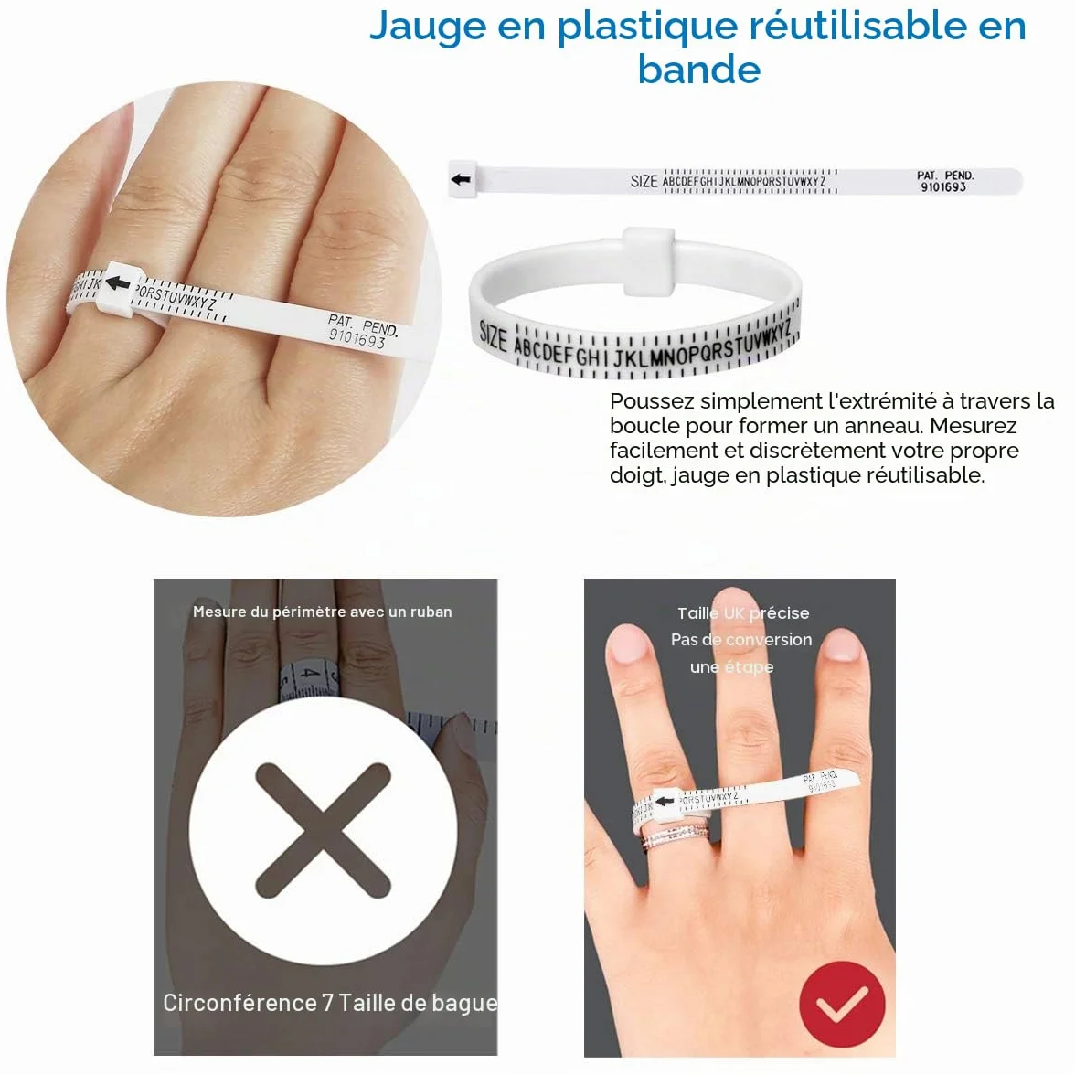 DoGeek Mesure Taille Bague Anneaux Métal Acier Plastique A-Z