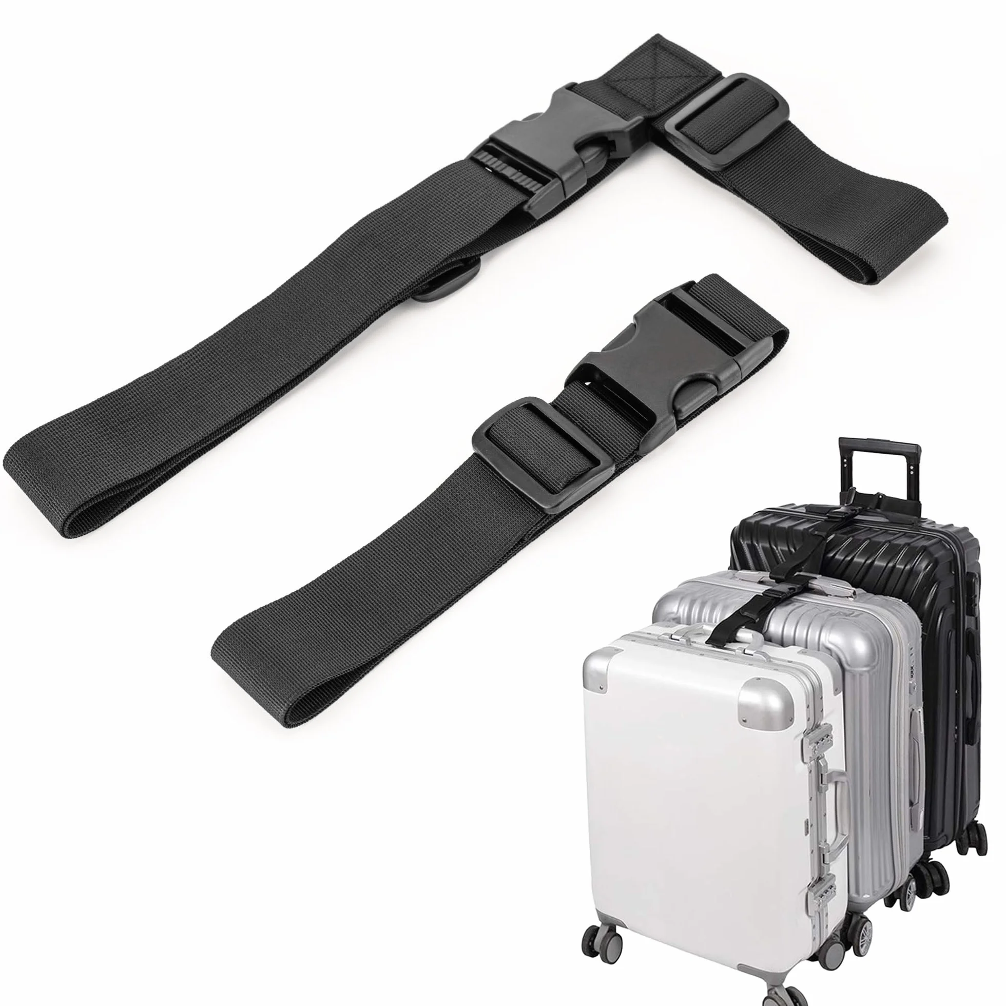Sangles de Voyage pour Relier 3 Valises, 2 Pièces Noires, 3,2 cm, Accessoires de Sac Réglables avec Boucles