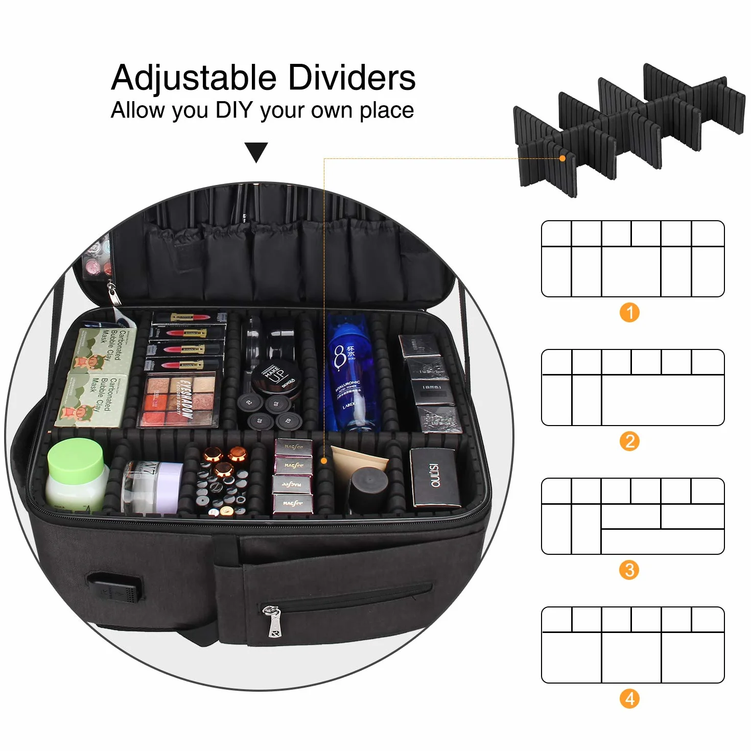 Relavel Trousse de maquillage portable voyage grand organisateur professionnel sangle réglable séparateurs