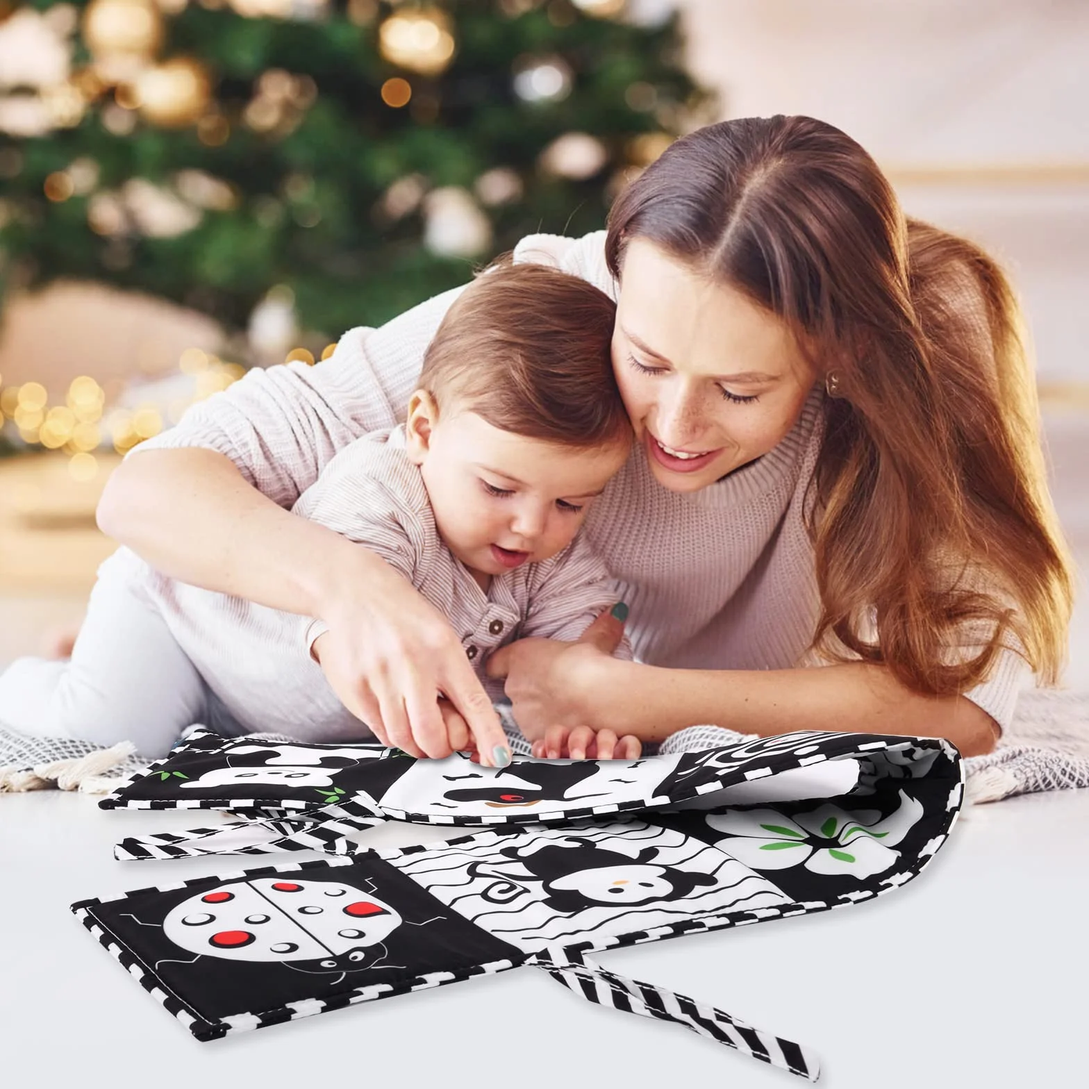 Livre d'Éveil Double Face en Tissu Vicloon pour Bébé Noir et Blanc Pliable 6-12 Mois