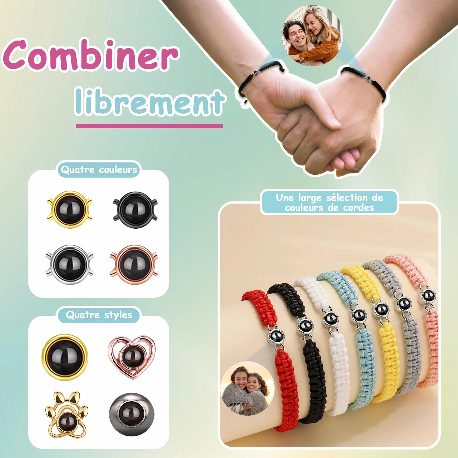 BEXOA Bracelet Photo Personnalisé Rond avec Image Cadeau Saint-Valentin Fête des Pères Mères