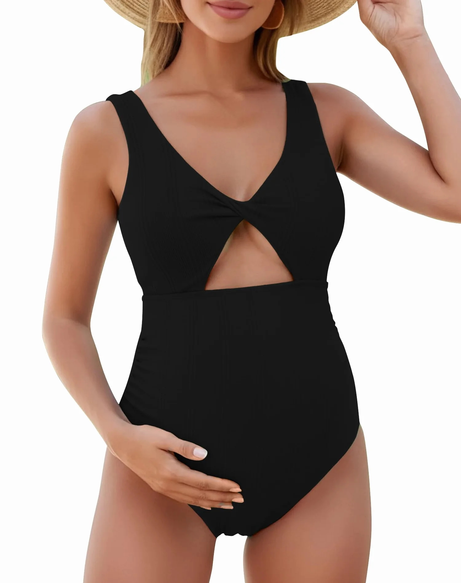 FEOYA Maillot de Bain Enceinte Anti-UV UPF 50+ avec Découpe Torse S-XL