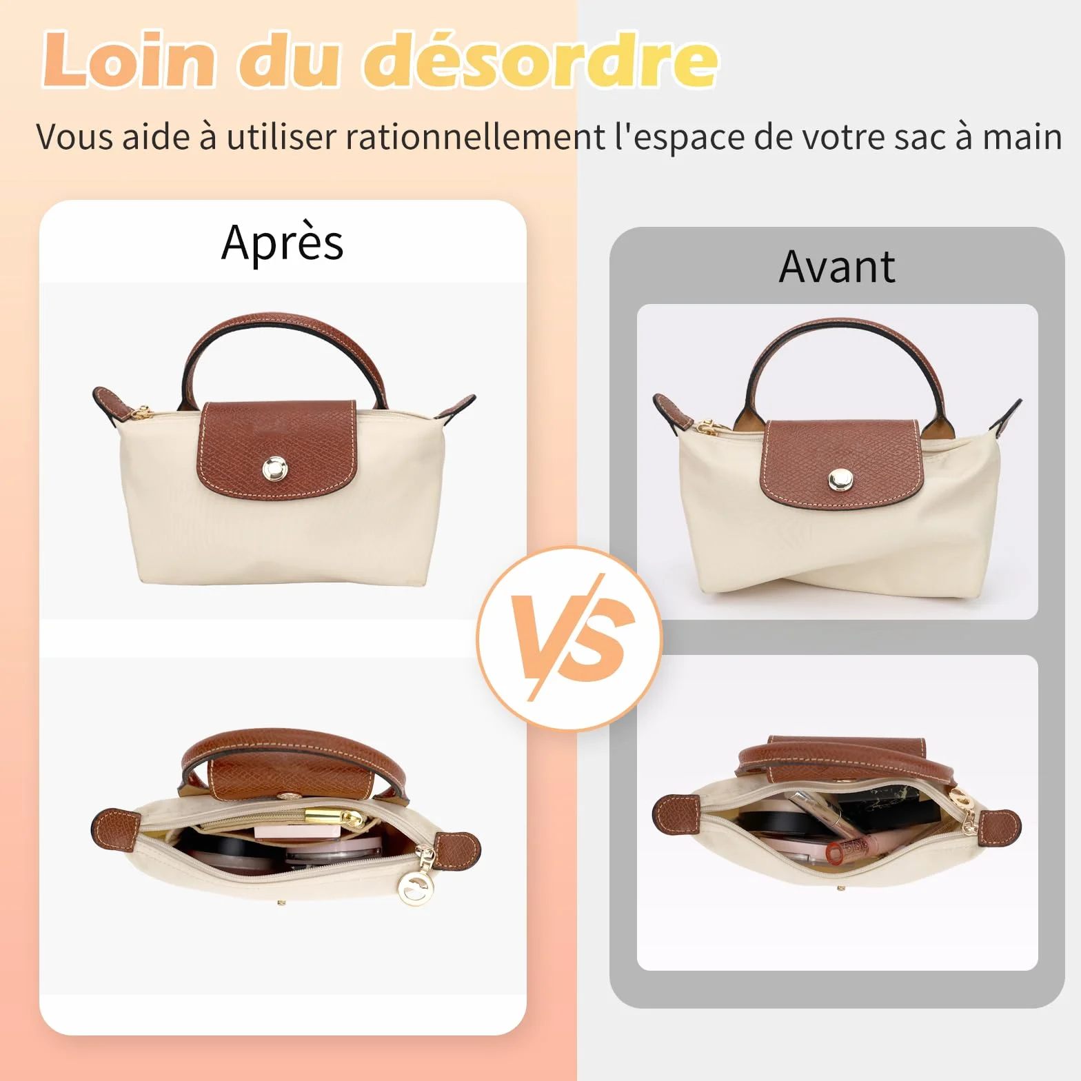 GADITIEK Organisateur pour Sac Longchamp, Lanière en Cuir et Feutre, Anse de Sac