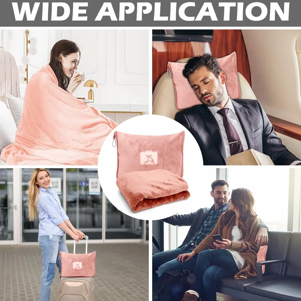 Couverture de Voyage 2 en 1 127 x 152 cm Douce et Chaude Ultra légère pour Avion Voiture Bureau (Rose Chair)