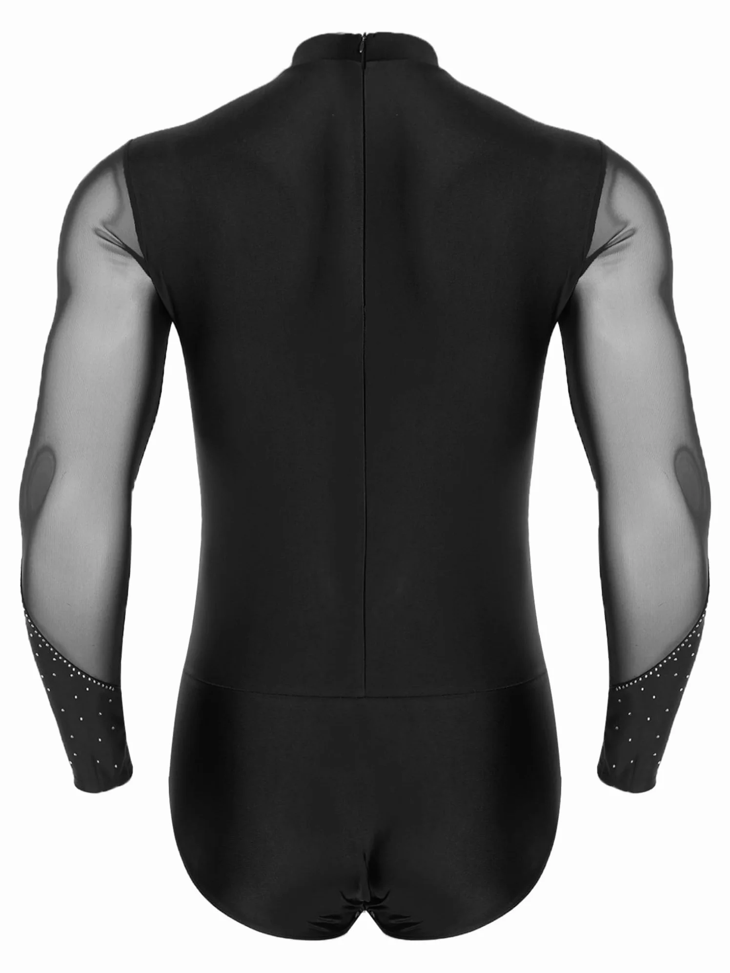 Oyolan Homme Justaucorps Gymnastique Strass Body Danse Latine Manches Longues Leotard