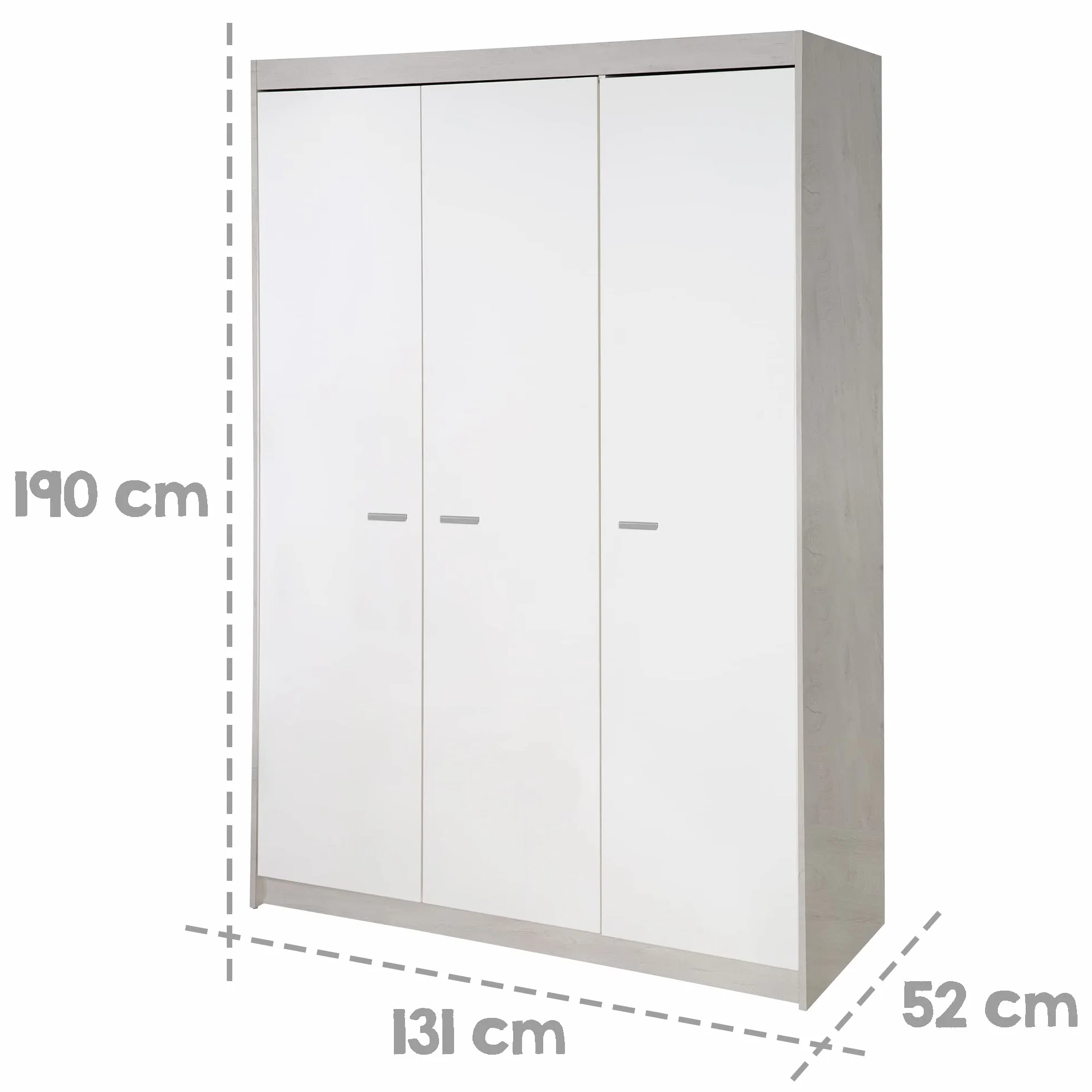 Armoire Julia 3 Portes à Portes battantes Chêne Blanchi Blanc