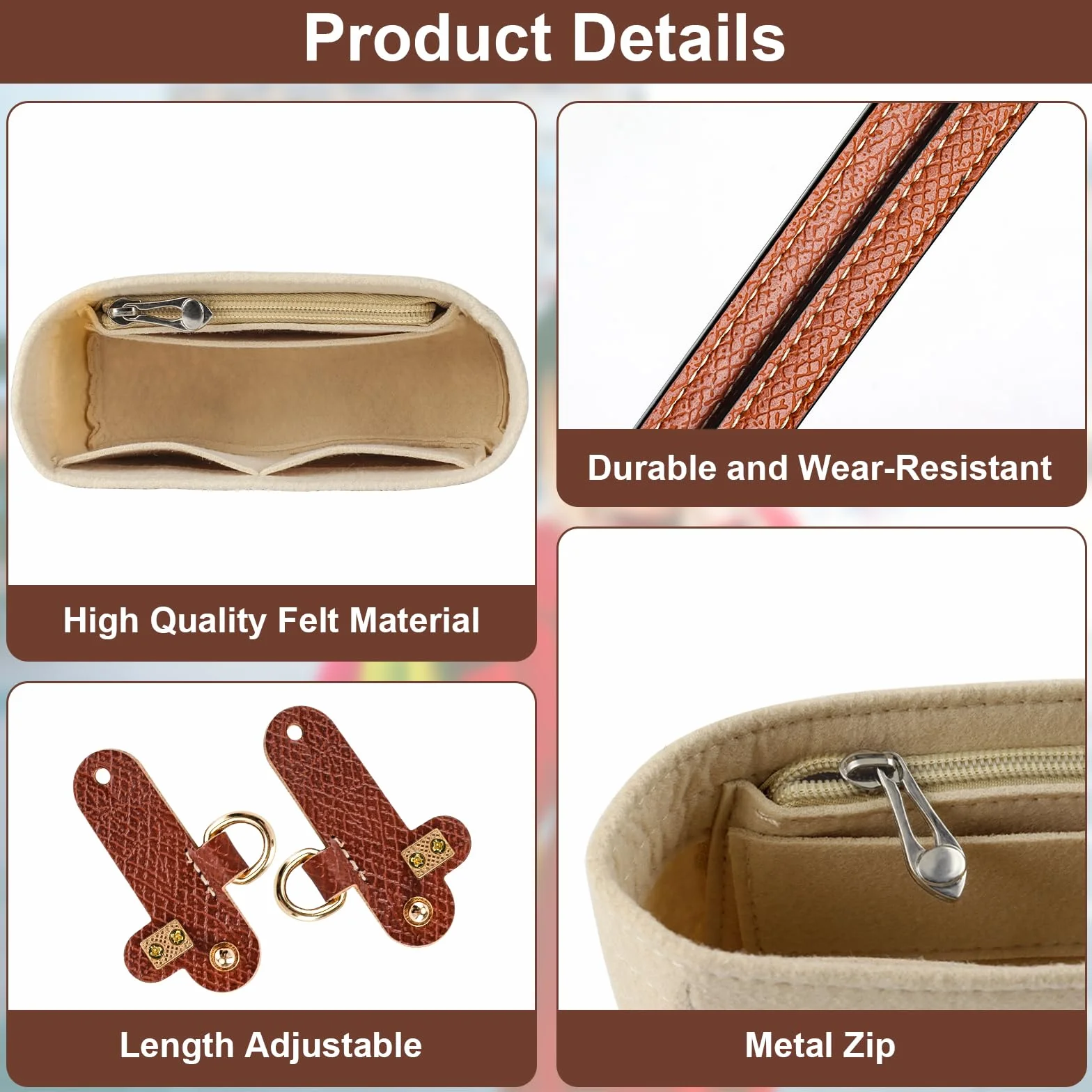 Marron Beige Bandoulière Organisateur Sac Longchamp Mini Femme Réglable Cuir Feutre Poches Multiples