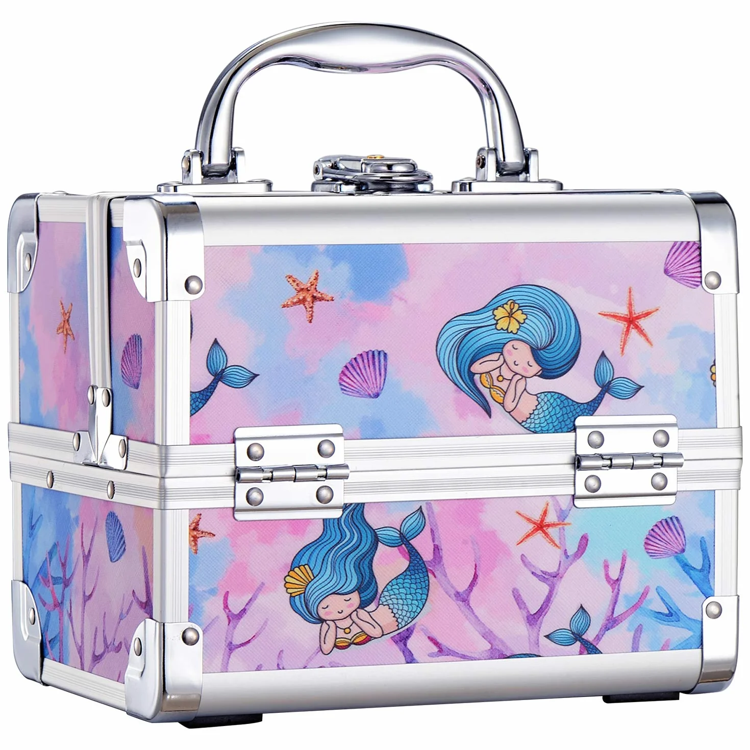 Mallette Maquillage avec Miroir Vanity Coffret Rangement Cosmétique Valise Voyage Fille Sirène